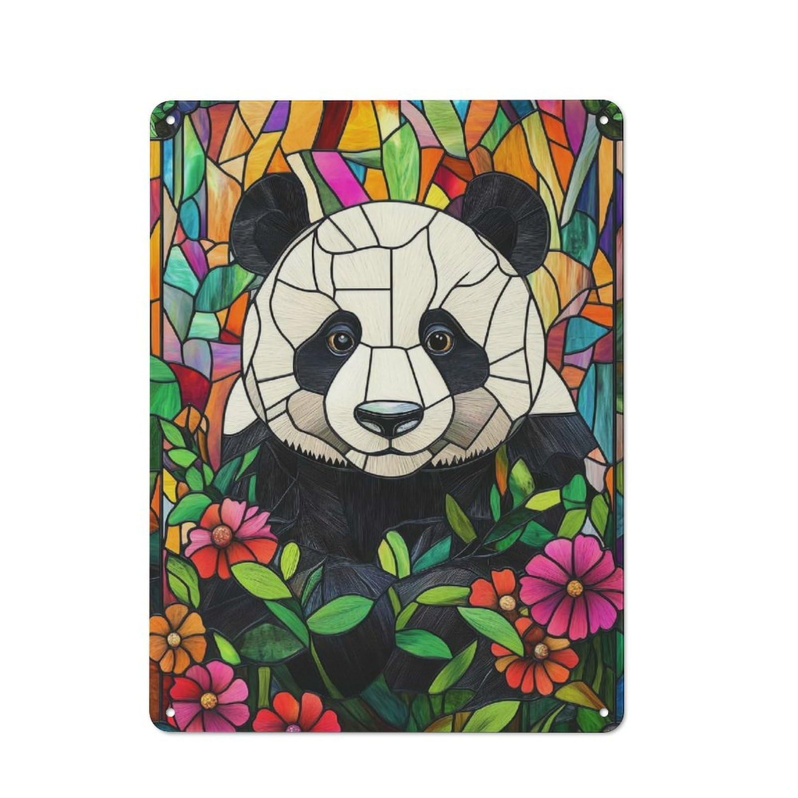 Junmoney Stained Glass Panda Rustic Metal Sign 40X30cm For Kitchen Or Home Bar, Gift For Kitchen Decor Lovers During The Christmas Season