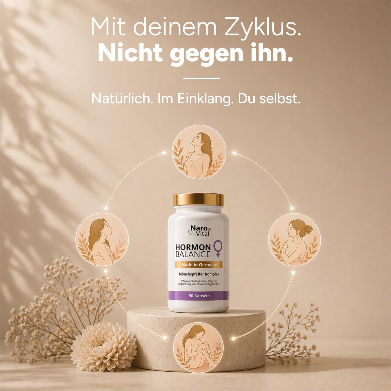 Hormon Balance Frauen Komplex mit Mönchspfeffer hochdosiert, Myo Inositol & Yamswurzel für Zyklus, PMS, PCO, Wechseljahre Menopause | 90 vegane Kapseln mit Agnus Castus