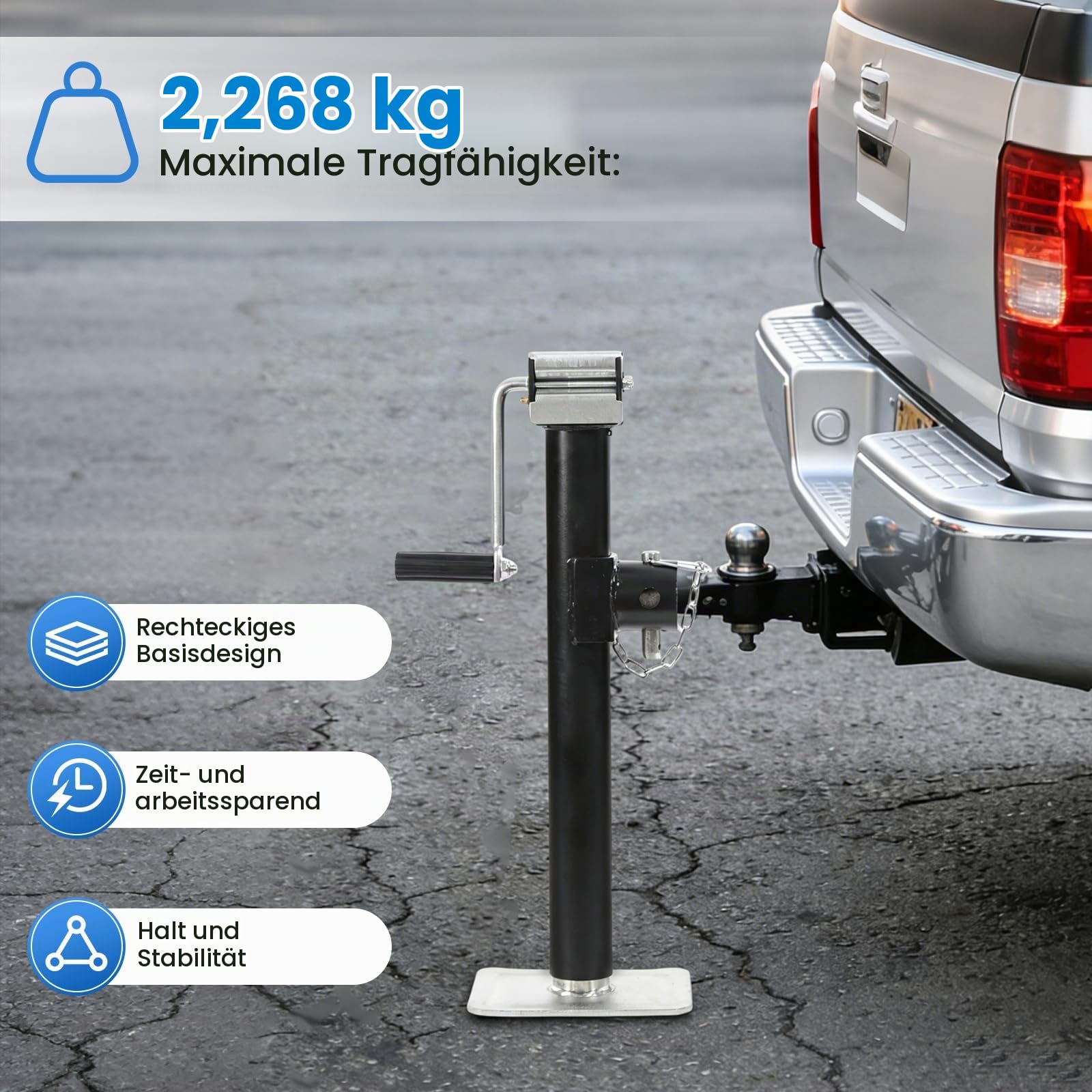 Anhängerstützen Höhenverstellbar, 380 mm Anhänger Stützen bis 5000lbs, Stützlast Ausdrehstütze Kurbelstütz Verzink für Anhängern, Wohnwagen, Yachten, Wohnmobilen und Anderen