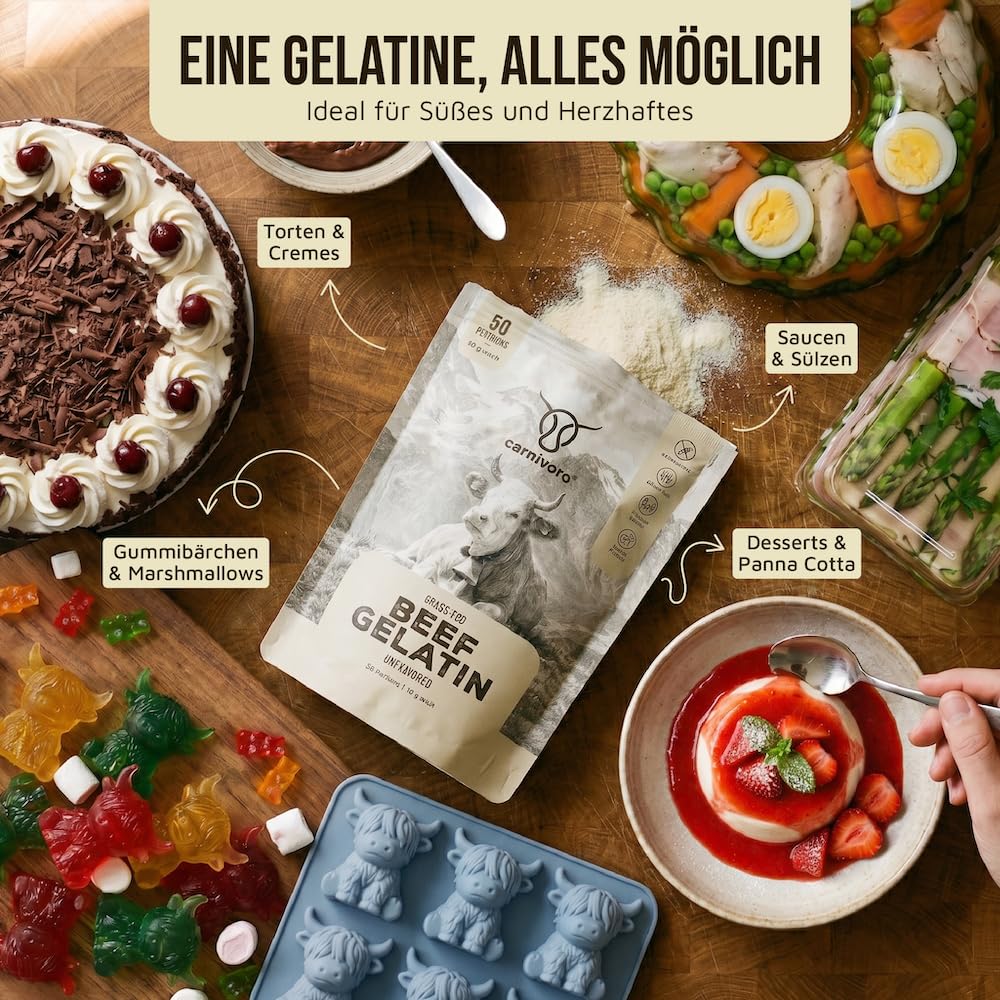 Gummibärchen Set zum Selbermachen - 2 x 500 g Rindergelatine + Gratis Silikonform - Gesunde Gummibärchen selber machen - Zuckerfreie Fruchtgummis - Protein Gummies
