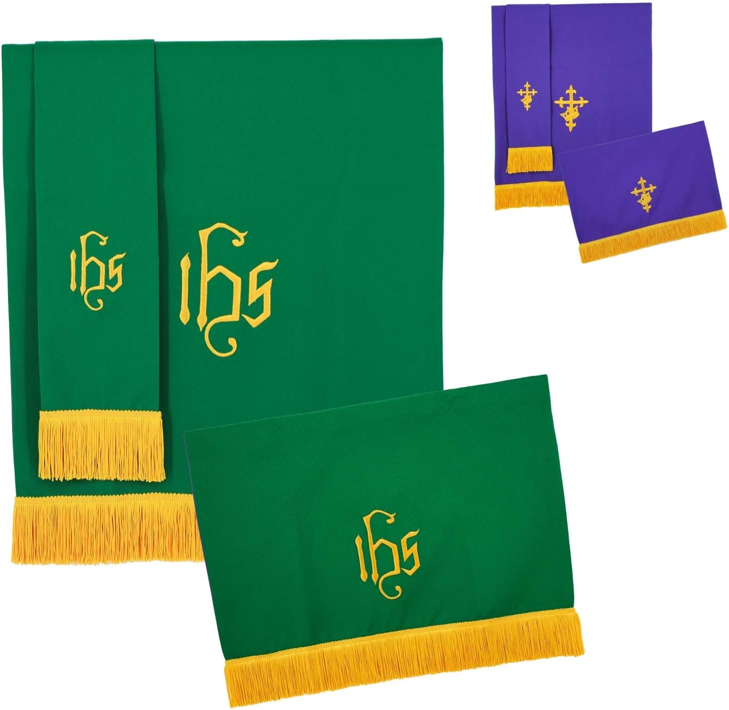 GraduatePro Set of 3 Reversible Parament Set Light Green Purple with Embroidered Cross IHS