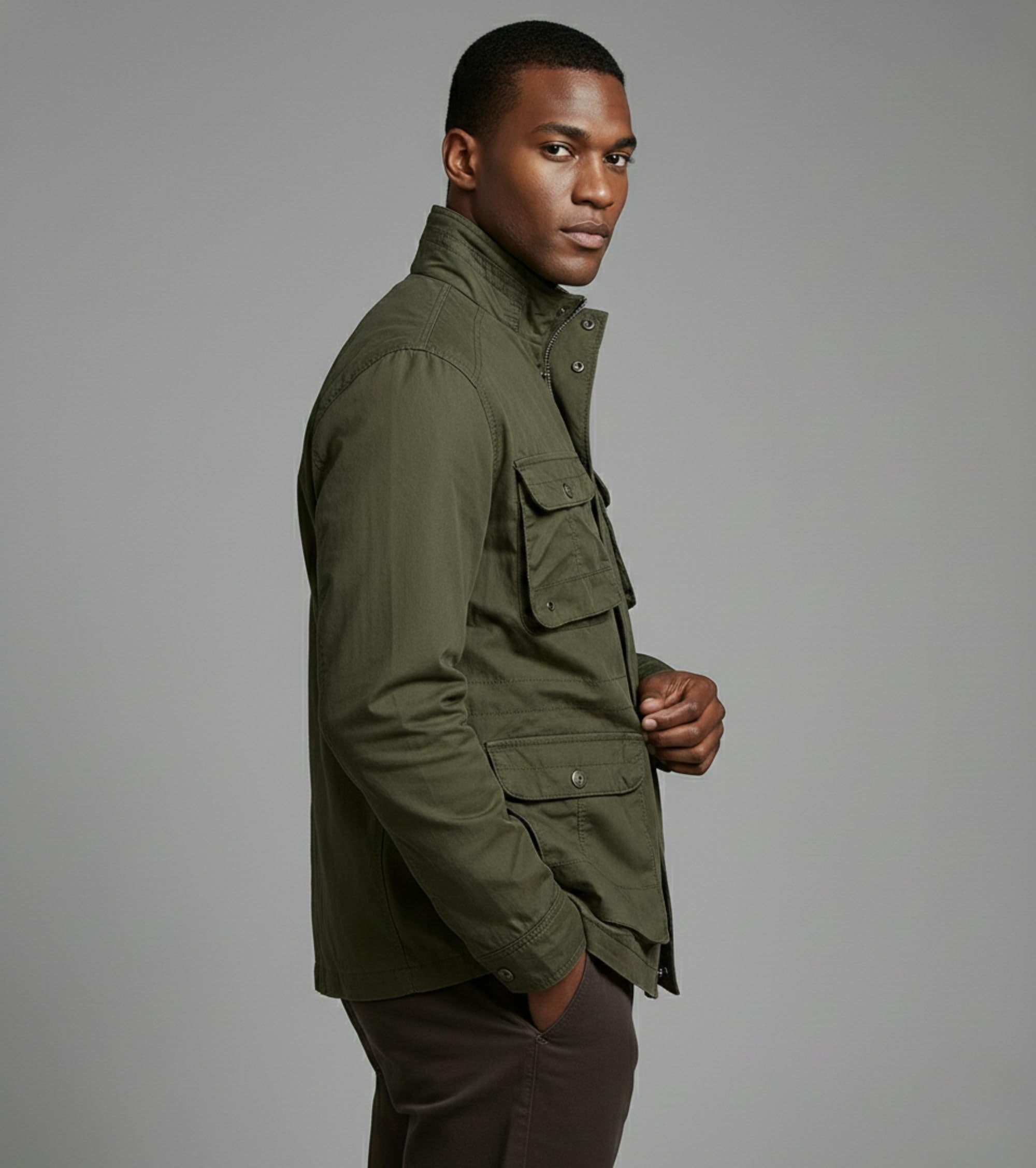 L'MONTE Men's Imported Cotton Outdoor Jacket with Secure Closure and Multiple Pockets - Durable, Comfortable, and Versatile for All Winter Seasons (Army Green, 2XL) 2