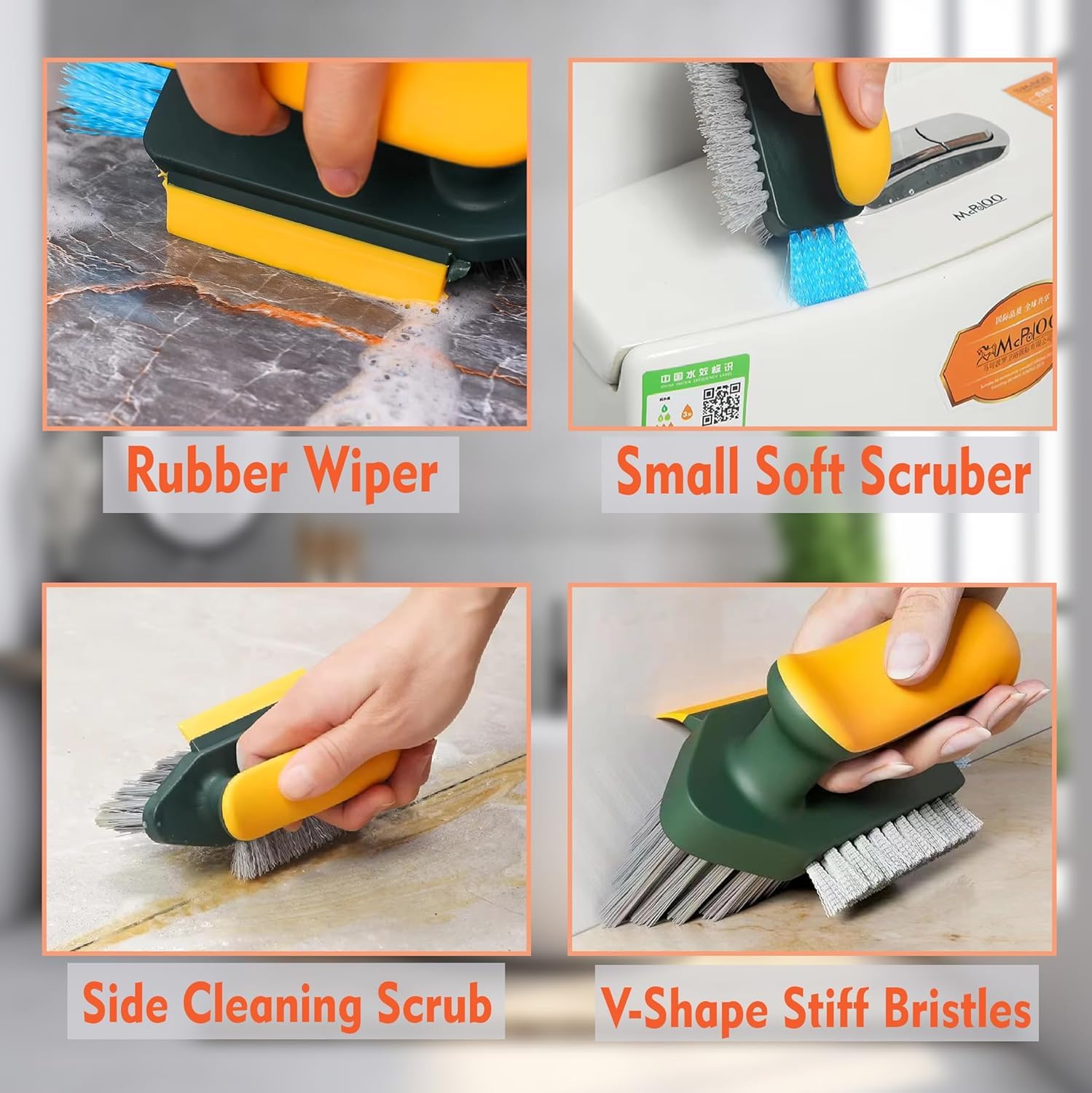KBZONE Tile Grout Cleaner Brush, 4 in 1 with Squeegee, Multifunctional V-Shape Gap Scrub Brush Crevice for Floor, Corner, Window, Sink, Plastic, Green - Image 7 thumbnail