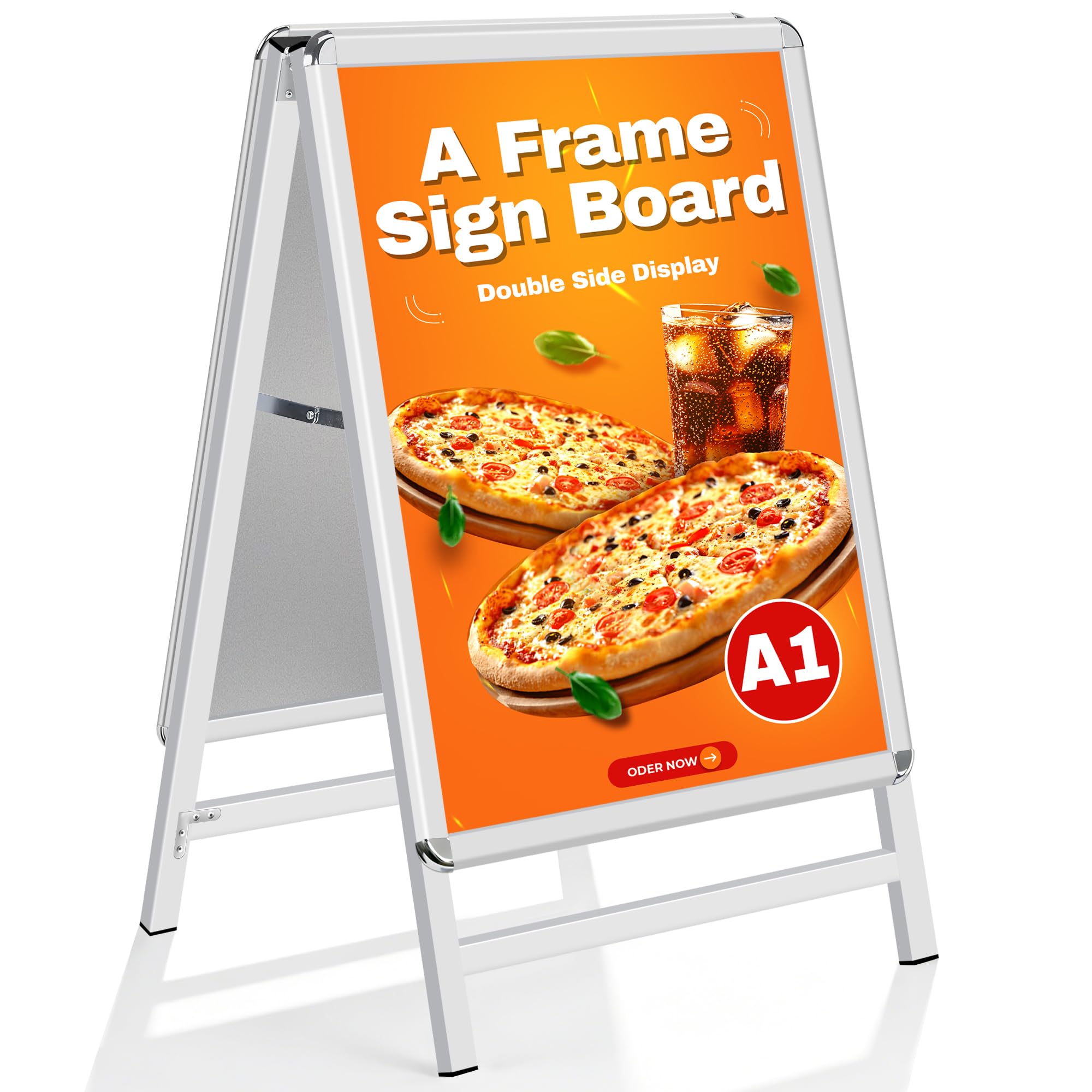 WIIGO A1 A-Board Pavement Sign Frame Heavy Duty - Double Sided A Board with Aluminum Snap Frame, A1 Poster Stand for Display Outdoor Advertising, Menu Display, Notice & Billboard Sign Boards, Silver