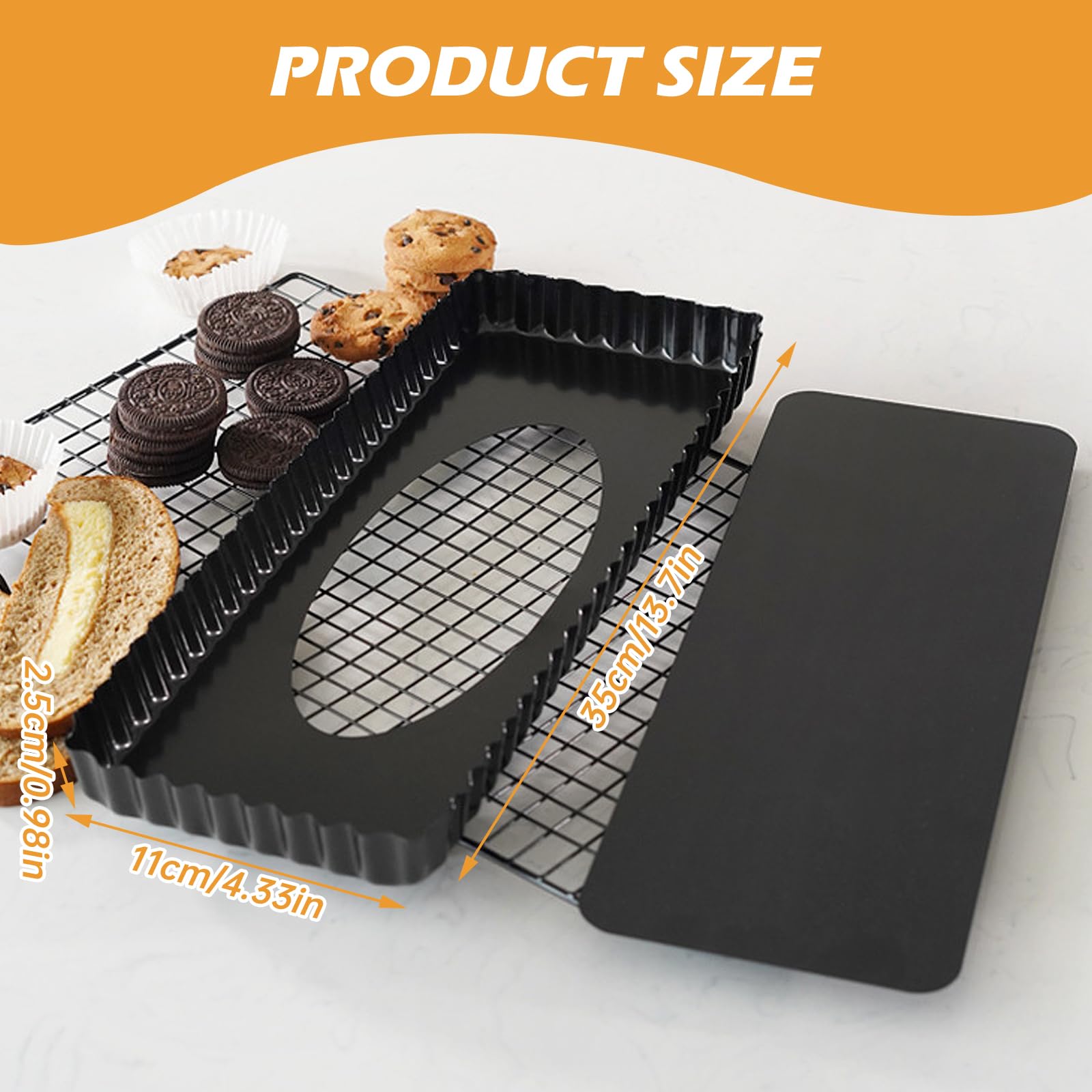 2 stampi per torte con fondo di sollevamento, antiaderente, 35 x 11 cm, rettangolare, per torte e biscotti fatti in casa, 2 pezzi