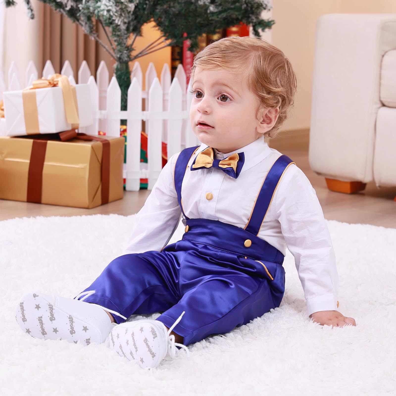 Booulfi Toddler Suit for Boys Birthday Wedding Ring Bearer Outfits Formal Gentleman Outfit Royal Blue Toddler Tuxedo Suits for Boys Clothes 3-4 t with Shirt Suspender Pants