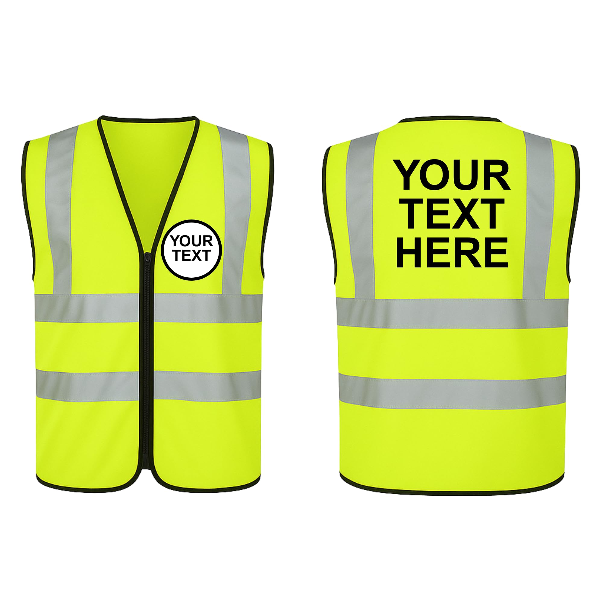 Step Ahead Personalised Hi Vis Vest Custom Print High Visibility Safety Waistcoat with Reflective Vinyl Banding, Zipper Front, Add Text on Front & Back, Men & Women Hi-Vis Vest (XXL)