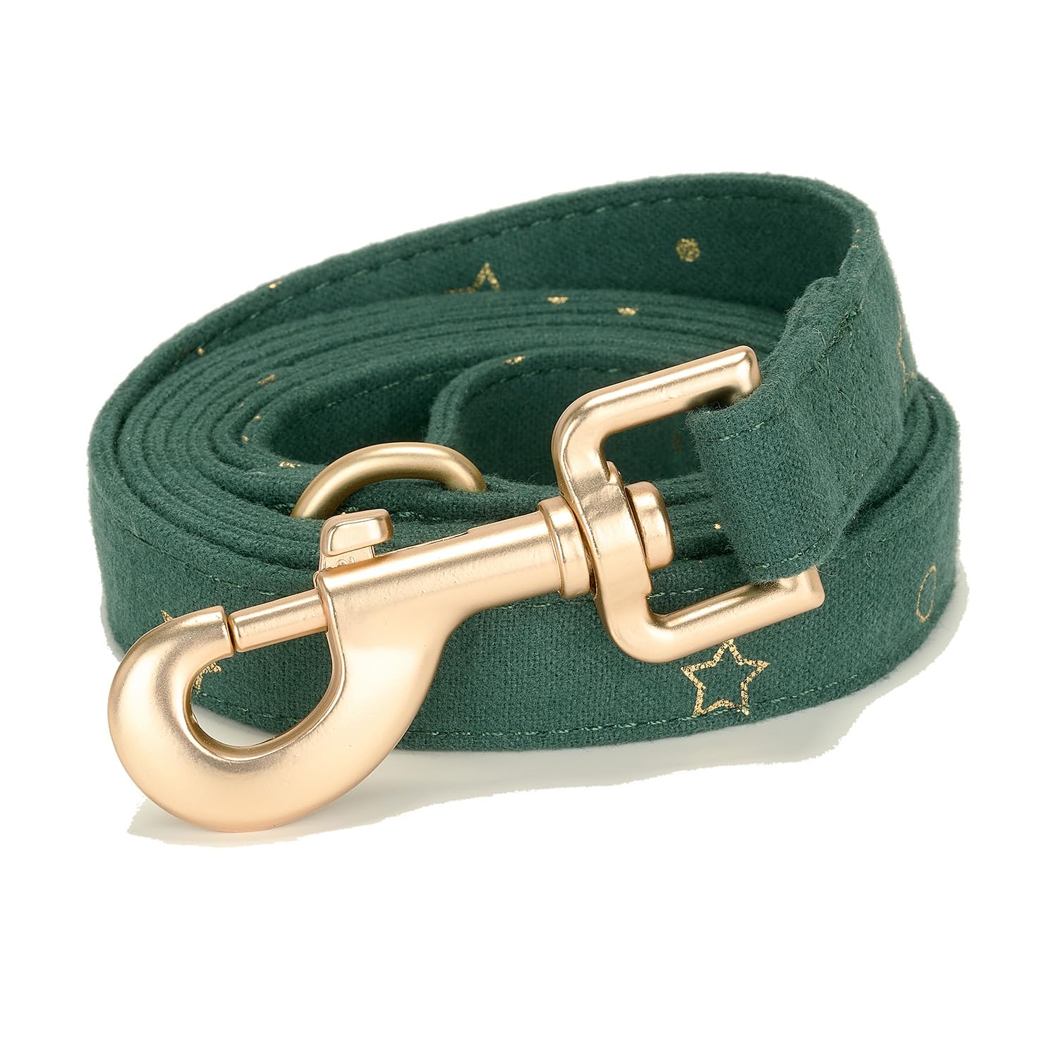 Petiry Cotton Dog Lead with Gold Star Print,With D-Ring for Poop Bag Holder,150cm Length x 2.0cm Width-Ideal for Medium to Large Dogs,GreenStar,M