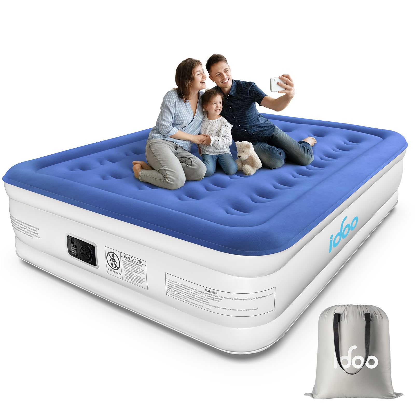 iDOO Inflatable Air Mattress King Size, Air Bed with Built-in Electric Pump, Upgraded Blow Up Mattress in 3 Mins Fast Inflation, Portable Double Airbed for Home Camping Travel 203x152x46cm โ image 1
