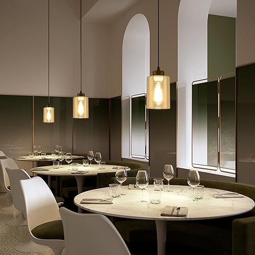 Miniatura 4 de Lámpara colgante moderna de granja negra con pantalla de cristal, iluminación colgante industrial, lámparas colgantes ajustables, iluminación