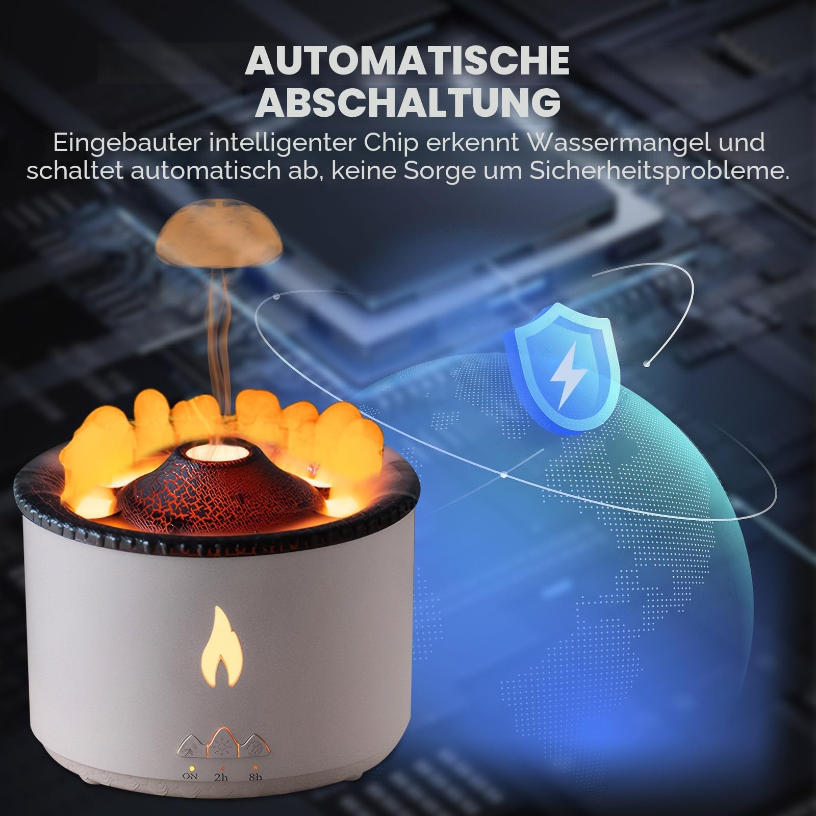 Vulkan Luftbefeuchter Flammen Aroma Diffusor: 360ml Aromatherapie Luftbefeuchter 2 Nebelmodus Luftbefeuchter Fernbedienung Öl Kaltnebel Diffusor mit Nachtlicht für Zuhause, Fitnessstudio