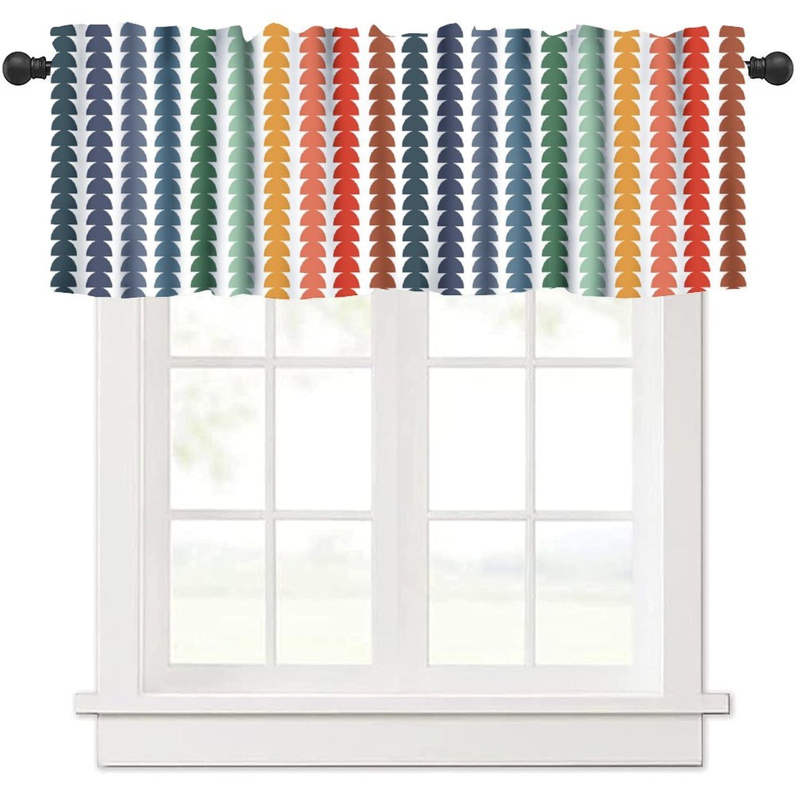 Vintage Rainbow Curtains Valance Neutral Mid-Century Modern Art Boho Abstract Geometric Window Curtain Valance for Farmhouse Girls Boys Bedroom Living Room 54x18inch