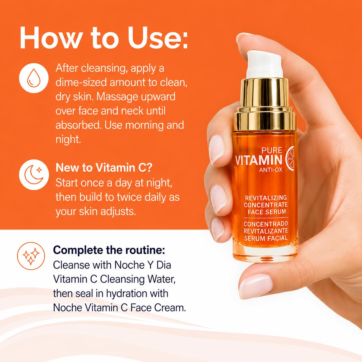 Noche Y Dia Vitamin C Serum for Mature Skin - Made in Spain - Anti Aging Formula Hydrates, Moisturizes, Firms - Targets Sun Spots, Fine Lines, Wrinkles - 30mL (1 fl oz)