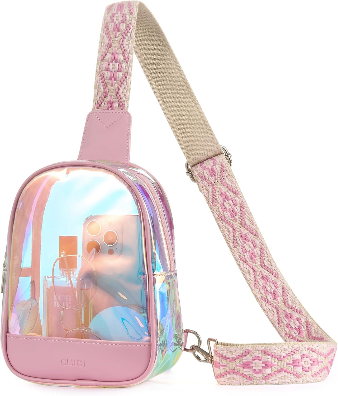 CLUCI Clear Bag for Stadium Events, Clear Crossbody Bag, Small Transparent Purses Red Transparent With Pink - Image 1 of 6
