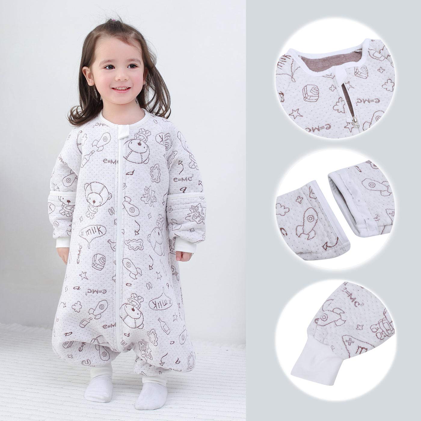 Happy Cherry - Mamelucos Enteros de Algodón para Bebé con Estampado Lindo Pijamas Transpible para Chicos con Estampado Lindo Caliente Invierno Otoño 1-2.5Tog - 3-5 Años
