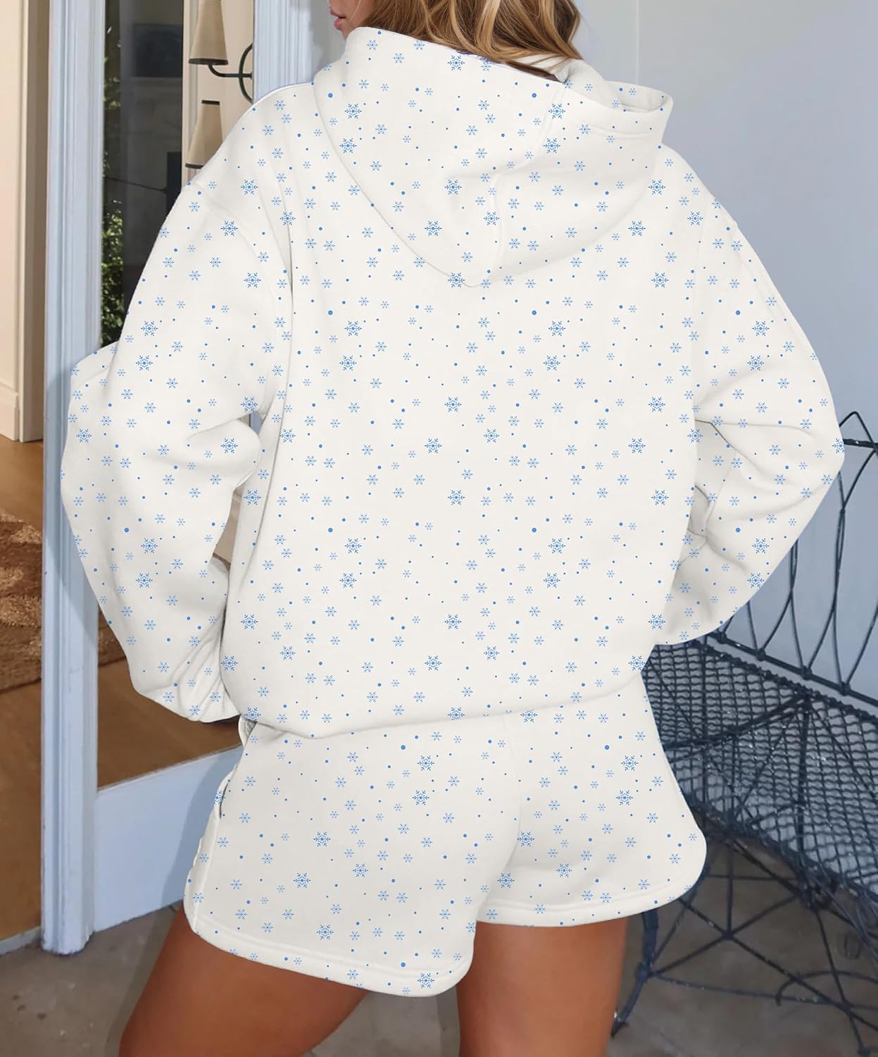 Women Y2k Oversized Floral Print Fleece Pullover Cute Hoodies Preppy Snowflake Hooded Sweatshirts Aesthetic Fall image 3