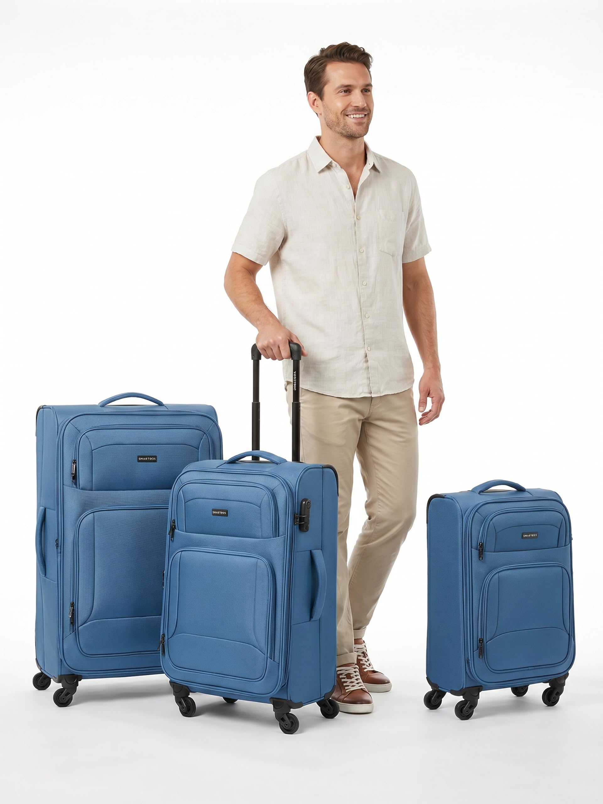 SMARTBOX Edycja 04 New3, Iced-Glacier Blue, 3-Set, Miękki wózek bagażowy z obrotowymi kółkami