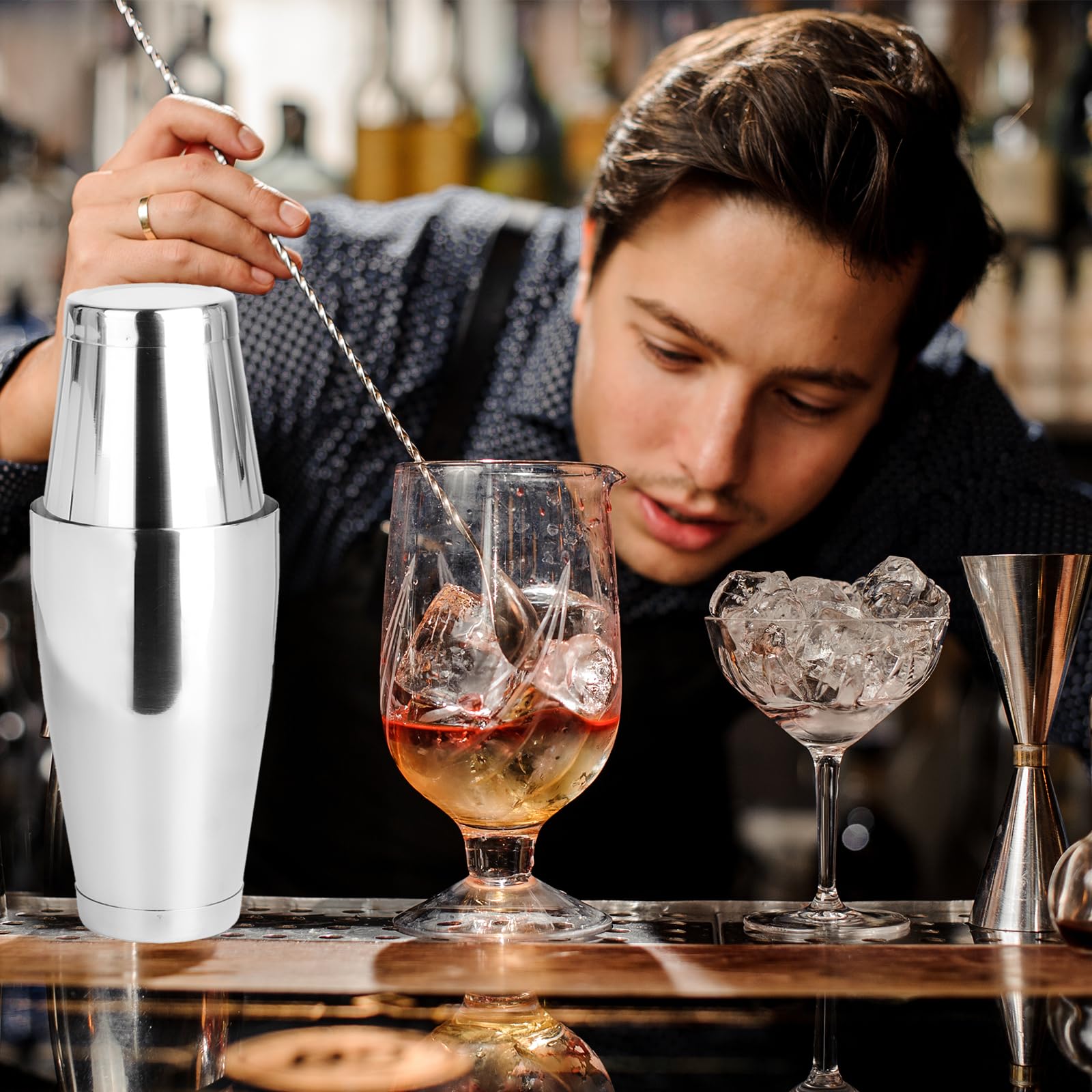 Thsofam Stainless Steel Cocktail Shaker Set - 2 Packs (18 Oz & 28 Oz Each), Boston Style Bar Shaker - View #6