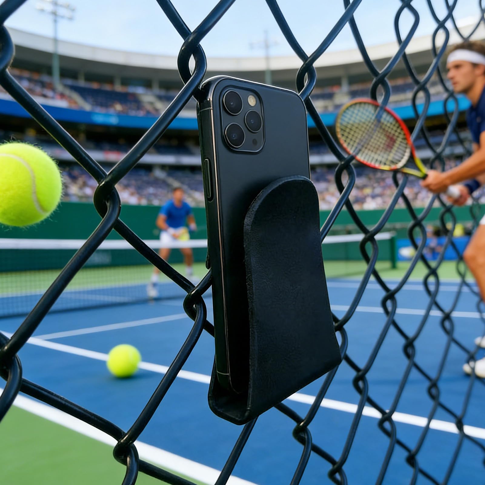 Supporto per cellulare per recinzioni, supporto per la visione della racchetta, supporto per smartphone per rete da palla, per palestra, sport, esercizi, fitness, tennis, pickleball