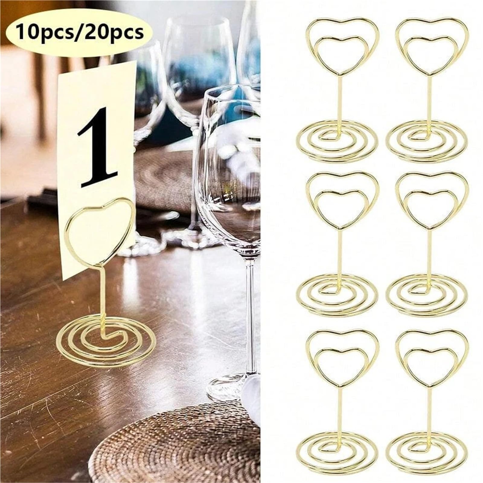 Mini-Tischkartenhalter, 10–50 Stück, Tischnummernhalter for Hochzeiten, herzförmig, Tischschild, Bild, Fotohalter Für Hochzeitsfeiern(Gold 50pcs)