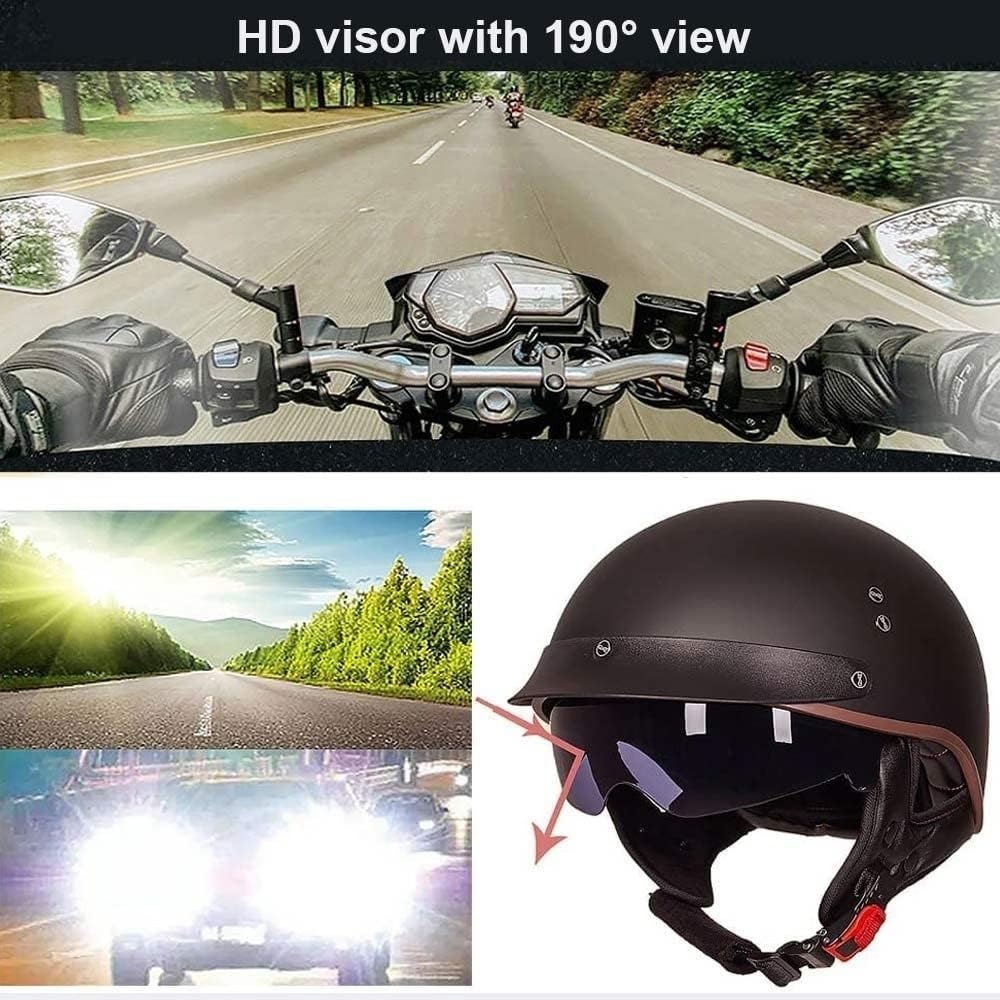 Vintage Estilo Alemán Motocicleta Medio Casco, Adulto Hombres Mujeres Casco de La Cara Abierta, ECE/Dot Aprobado Harley Cascos de Motocross, para Helicóptero Moto Scooter