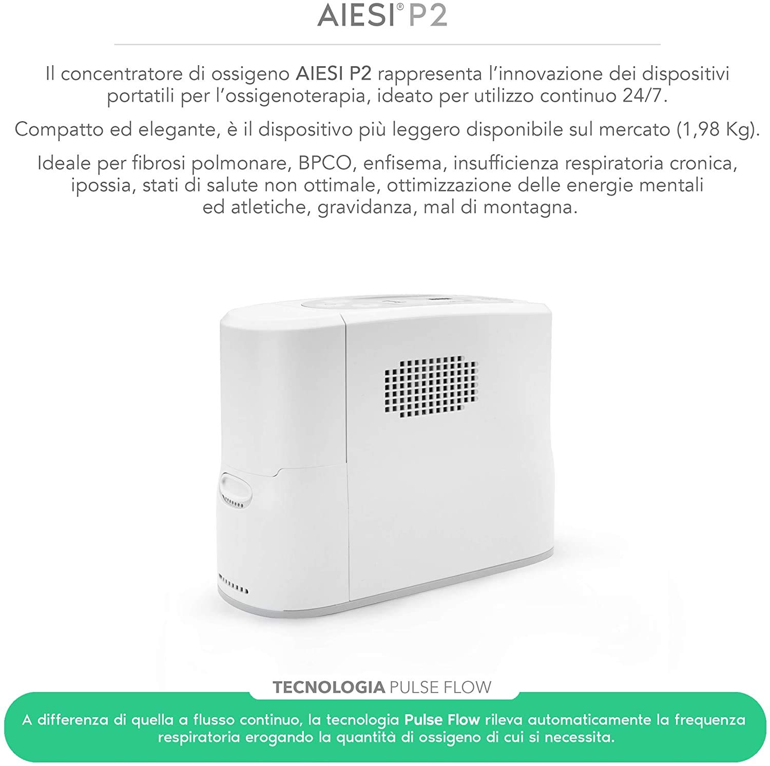 AIESI® Batteria ricaricabile per concentratore di ossigeno portatile P2, Durata 4 ore, Garanzia Italia 12 mesi