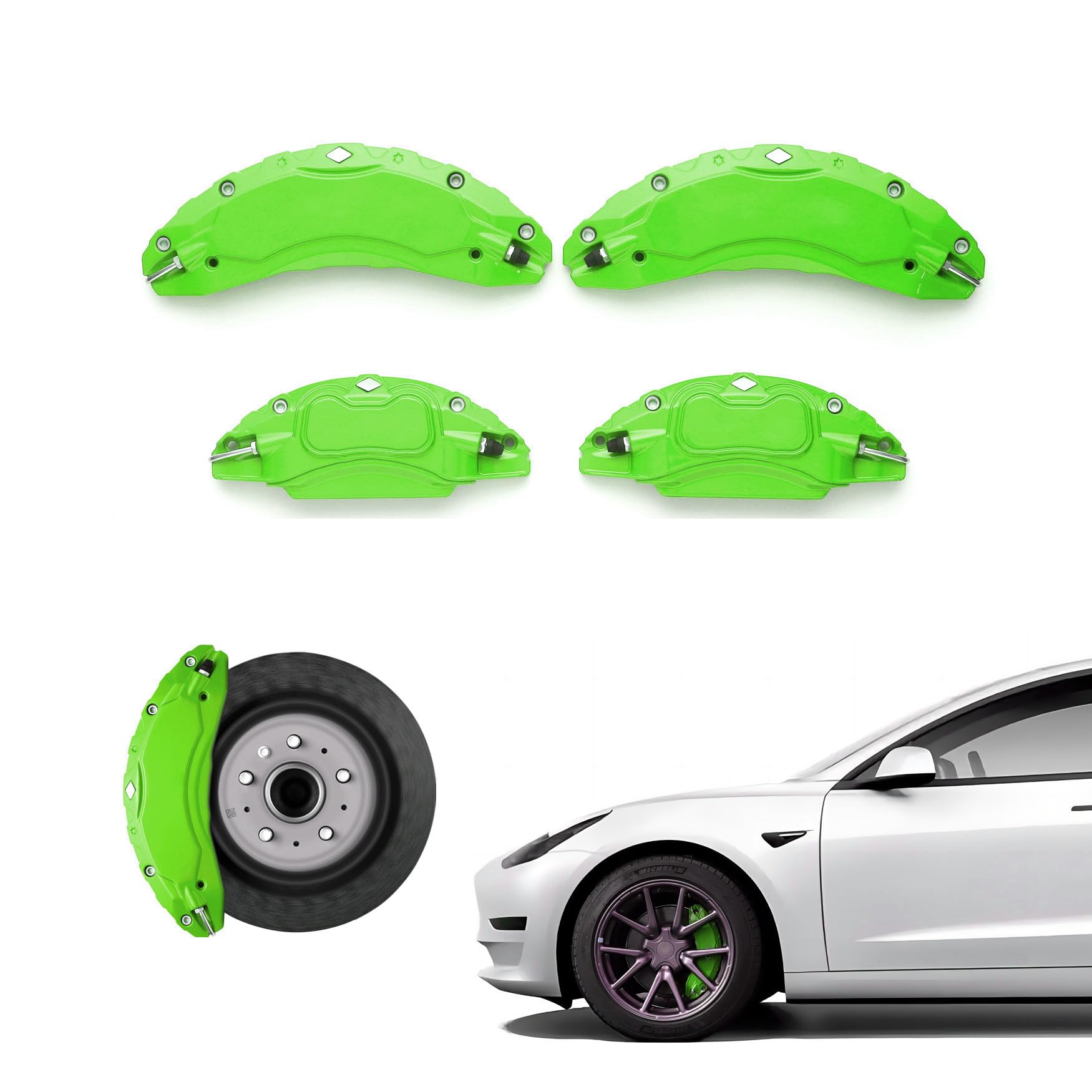 Brake Caliper Covers Set of 4 Compatible with for Tesla model 3 Accessories.2017-2023 18/19 inch Wheel Hub Brake Caliper Covers -Fit Tesla Model 3 Green Brake Caliper (Fluorescent green)