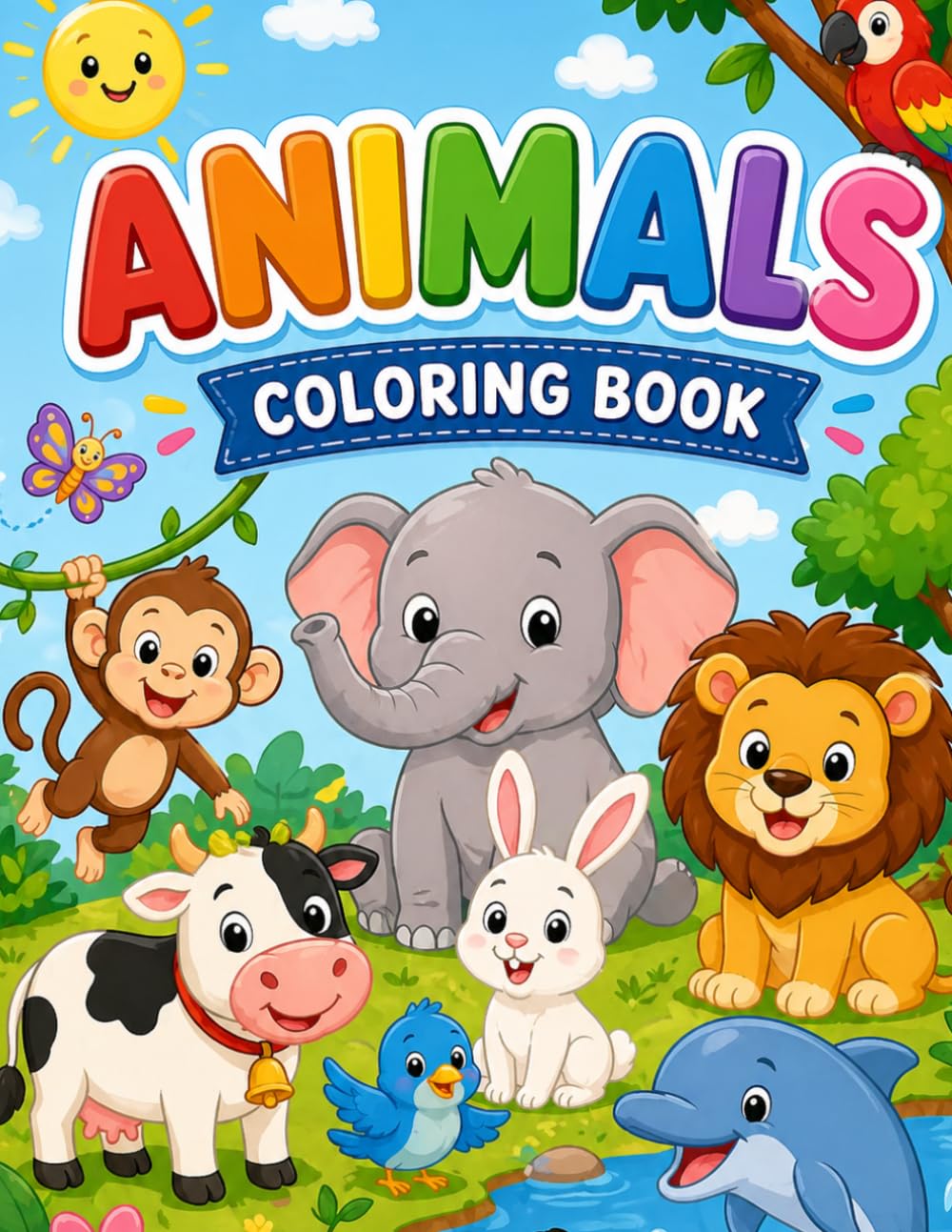Jumbo Animals Coloring Book for Toddlers & Preschoolers: 76 Cute Pages to Learn Animal Names - Perfect for Kids Ages 3_6