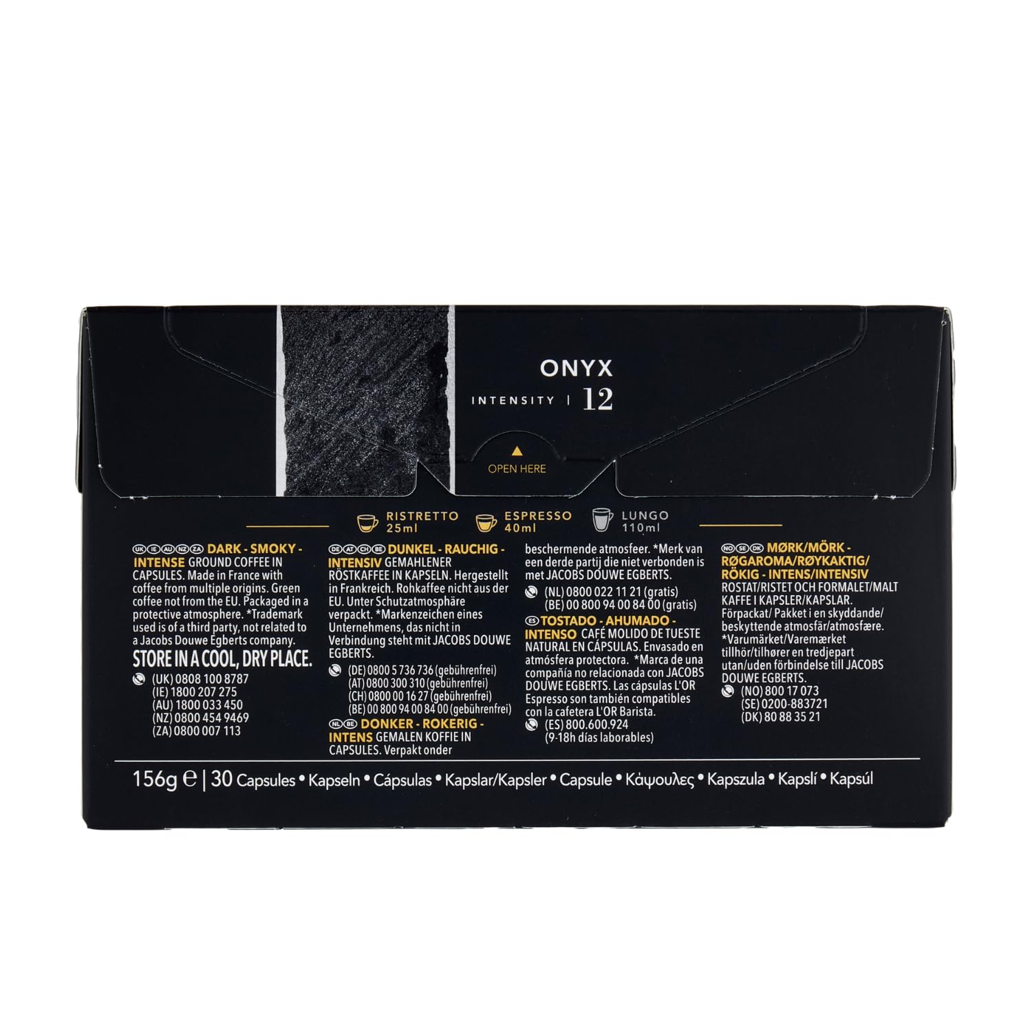 L'Or – Cápsulas de café Espresso Onyx – 150 cápsulas de aluminio – Intensidad 12 – Compatible con las máquinas Nespresso®* originales – 15 cajas de 10 cápsulas