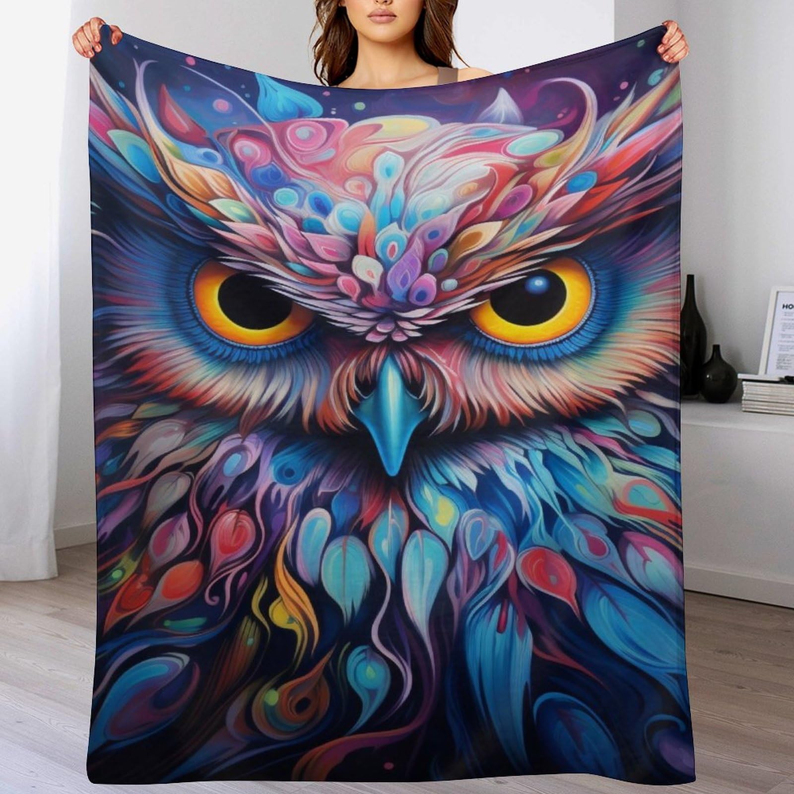 Linge de lit couverture hibou 3D en polaire flannel légère