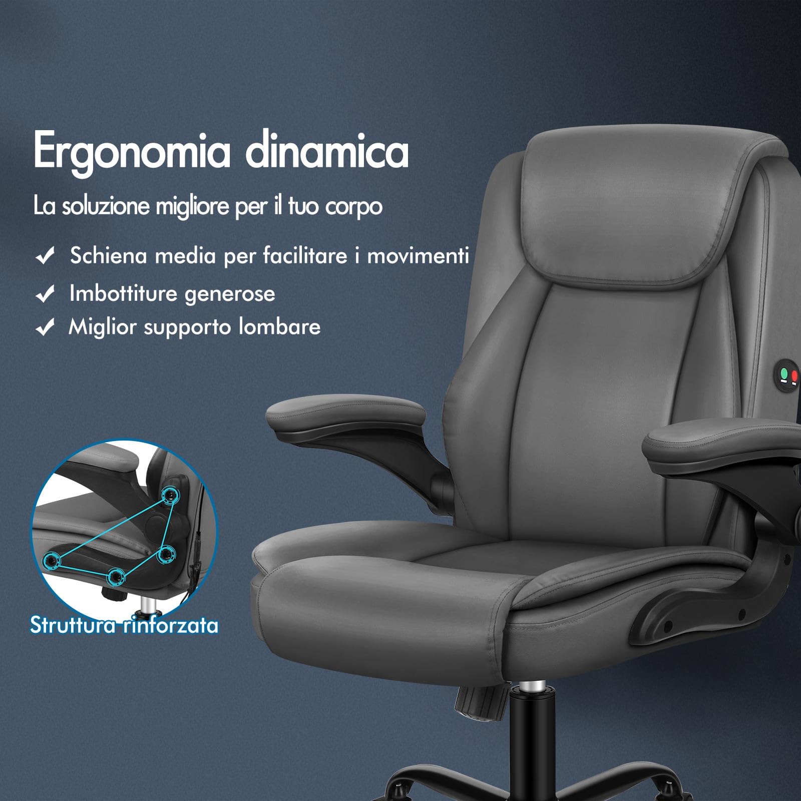 ALFORDSON Sedia da Ufficio Ergonomica con Massaggio, Supporto Lombare, Sedia Scrivania Poltrona Girevole ad Altezza Regolabile per Ufficio e Studio Sala Riunioni,Portante di 150 kg, Similpelle(Grigia)