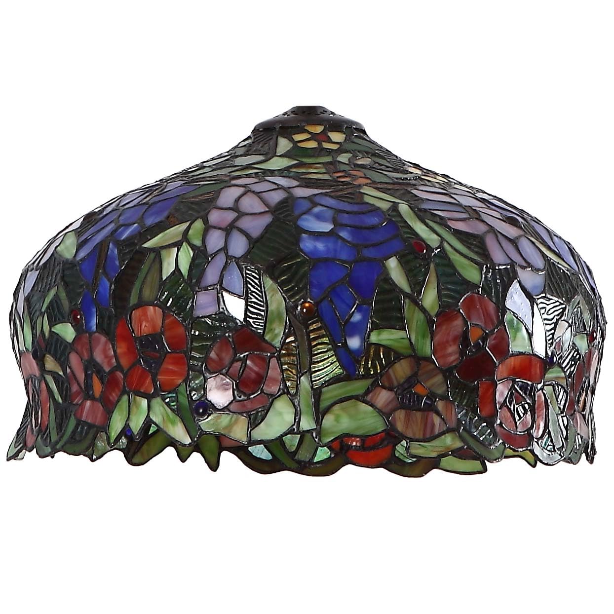 Bieye S10557 Tiffany-Style Stained Glass Lampshade - Elegant Wisteria and Rose Flower Design - 16-inch Wide, 10-inch High