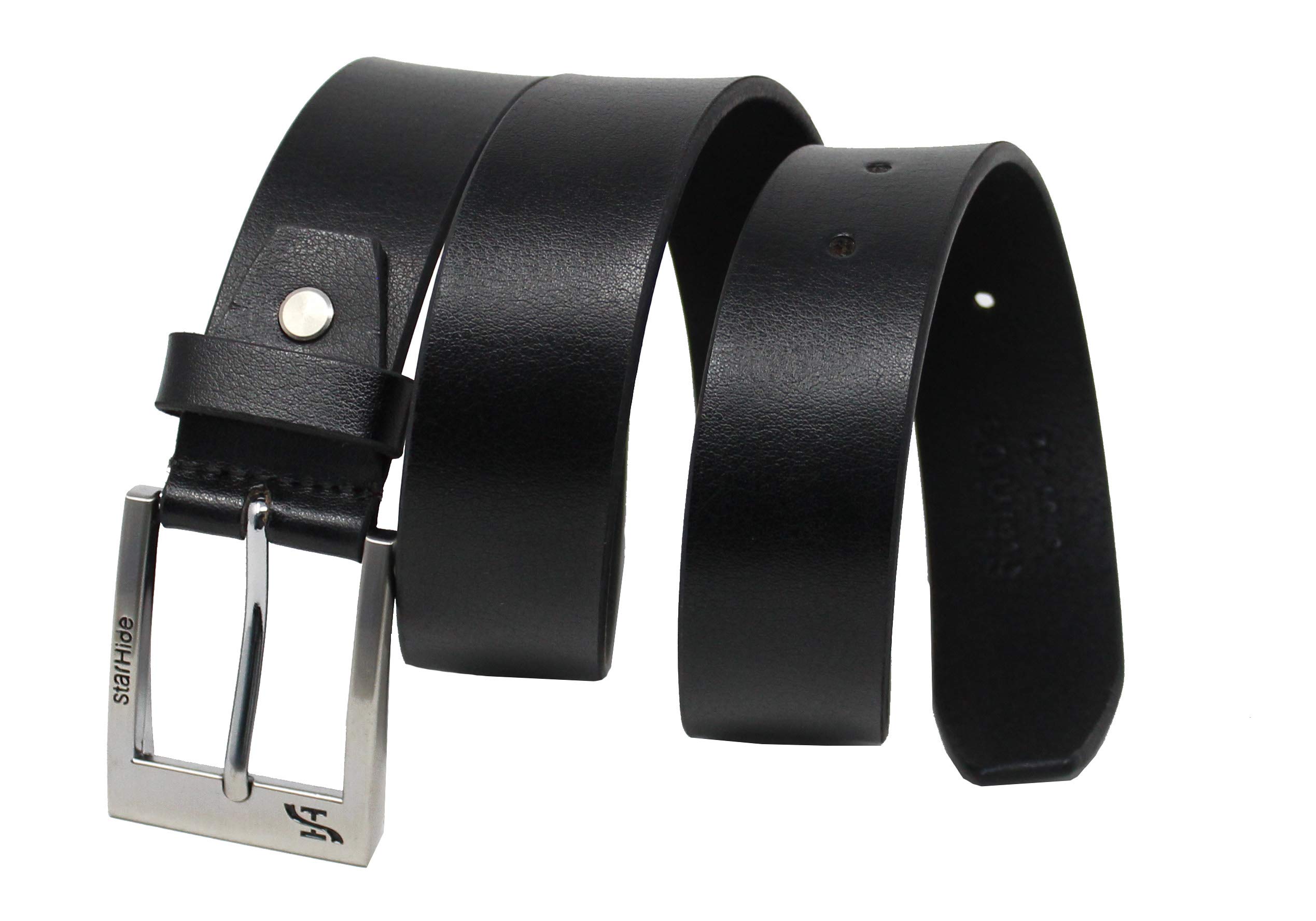 STARHIDE Mens Full Grain Real Leather Belt With Detachable Alloy Single Prong Buckle SB08 (Black, Large (38