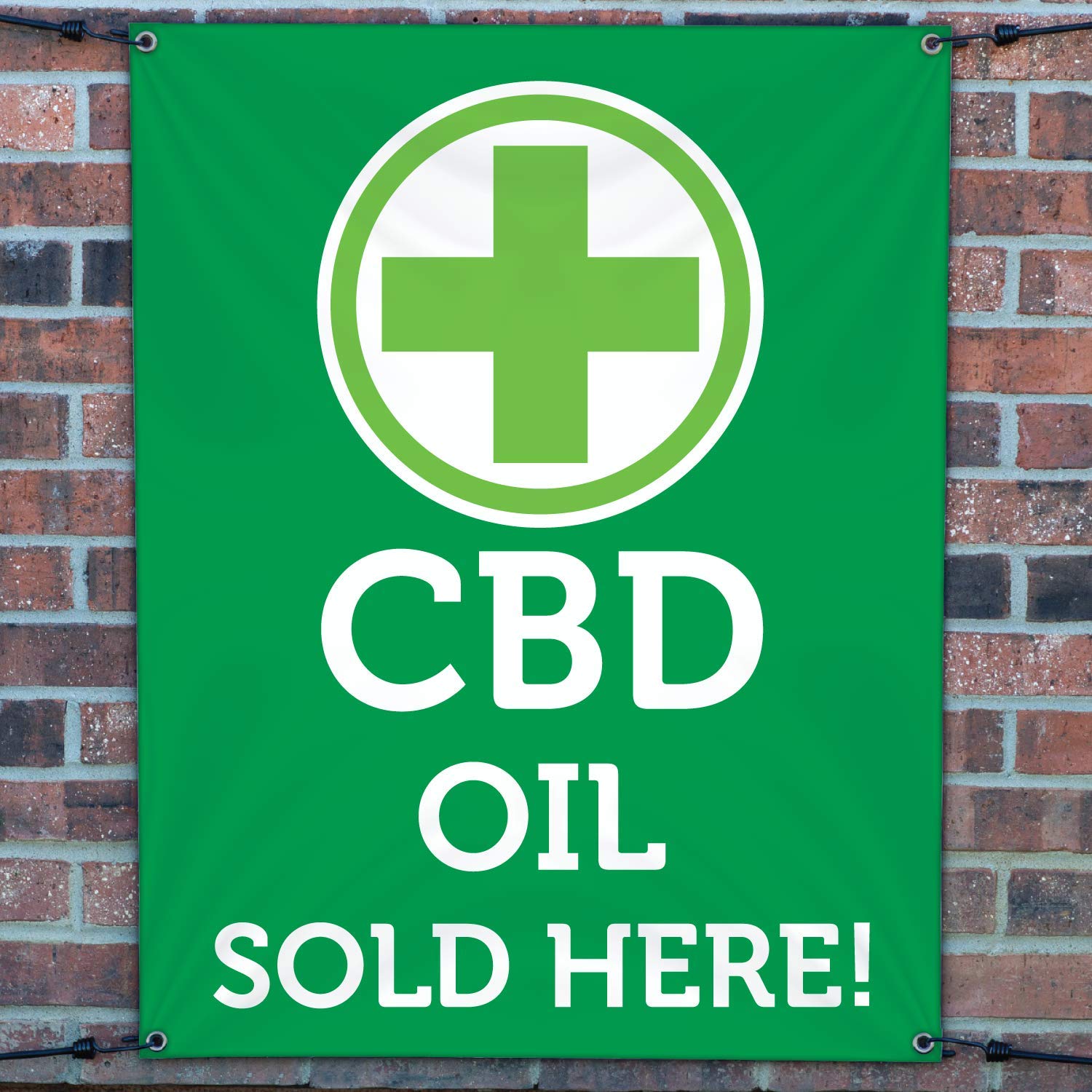HALF PRICE BANNERS | CBD Oil Vinyl Banner -Heavy Duty Outdoor 3X2 Foot -Cross | Includes Zip Ties | 