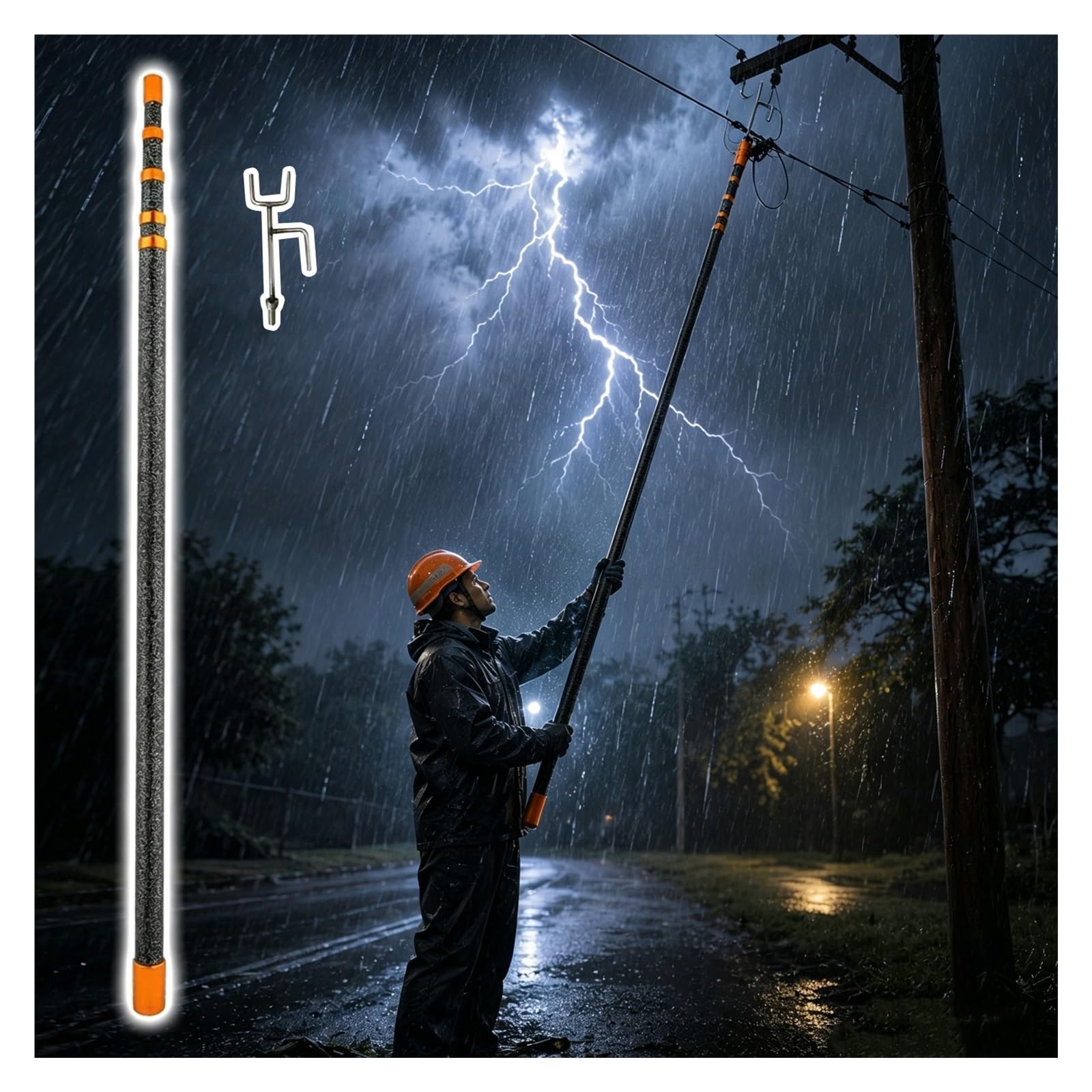 MZZKFC 45KV High-Voltage Fiberglass Insulated Telescopic Pole，Insulation Operating Rod with Hookhead for Electrical，7 10 13 16 20 23 26 30ft Lineman Hot Stick(B-type head,7m/23 ft)
