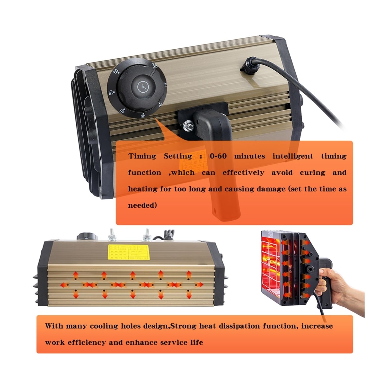 Vernice per auto da 1000 W, lampada a infrarossi a onde corte per carrozzeria, lampada di vernice portatile, riscaldatore alogeno, lampada a vernice a infrarossi