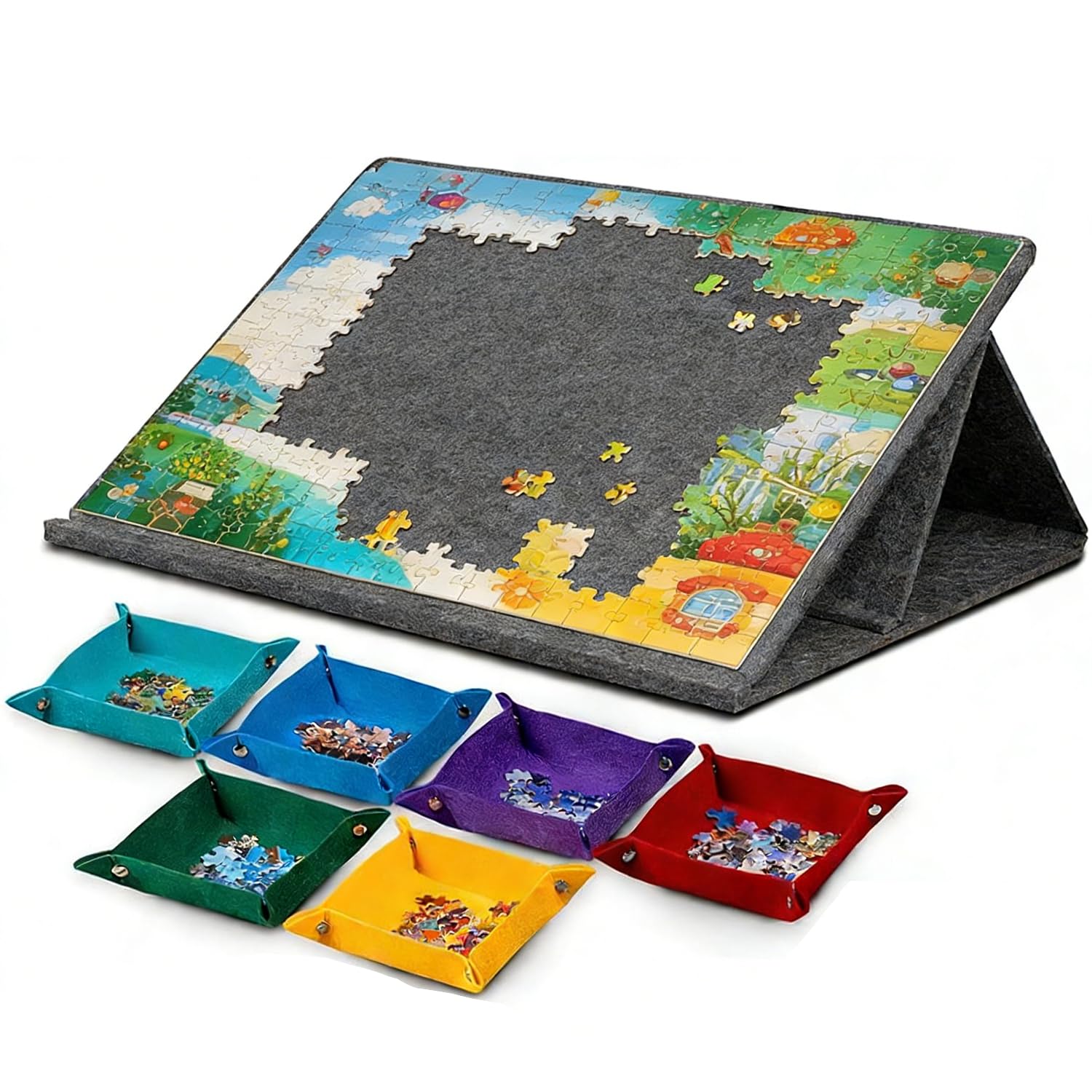 Planche à Puzzle Pliable avec 6 Tiroirs, Table Puzzle Portable avec Surface en Feutre pour 1000 Pièces, Plateau de Jeu de Puzzle avec Rangement, Dimensions 78x56cm