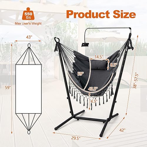 Miniatura 7 de Giantex Columpio colgante con soporte, hamaca con soporte para teléfono, almohada, bolsillo de almacenamiento, bolsa de transporte, 6 alturas
