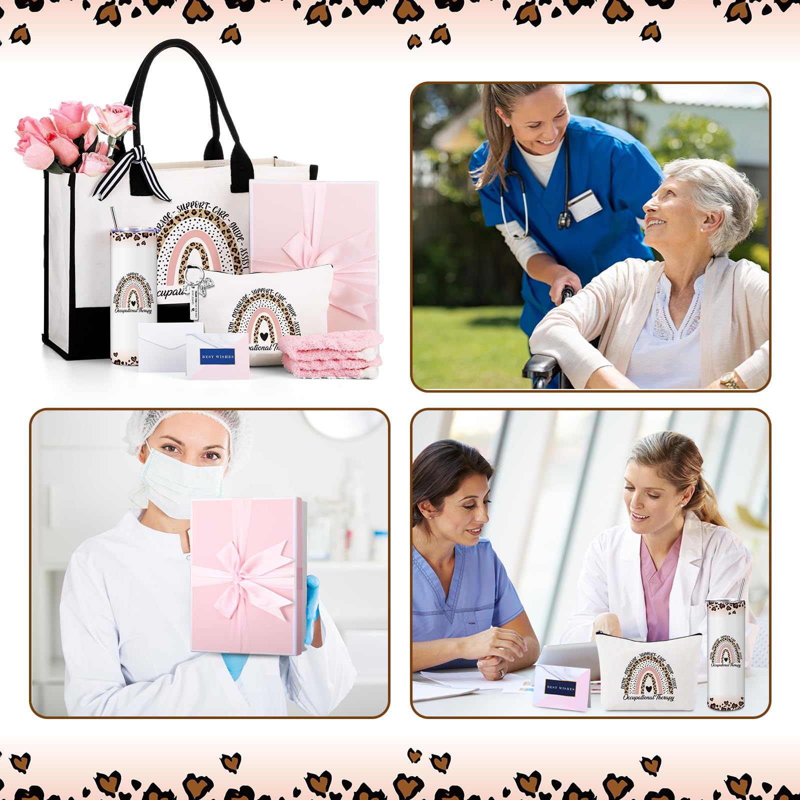 Geiserailie 8 Pcs Occupational Therapist Gifts for Women 2026 Including Large Tote Bag Cosmetic Bags Tumbler Cup Plush Socks Metal Keychain Card and Envelope for National Ot Month Appreciation Gifts