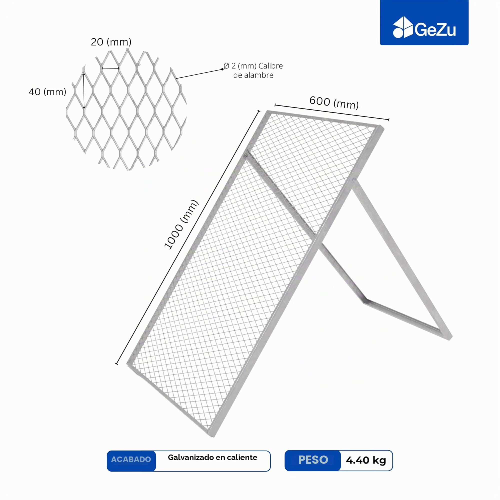 GeZu Impex Tamiz de Tierra 100 x 60 cm Galvanizado en Caliente Criba de Compost para Tamizar Tierra Rocas Arena