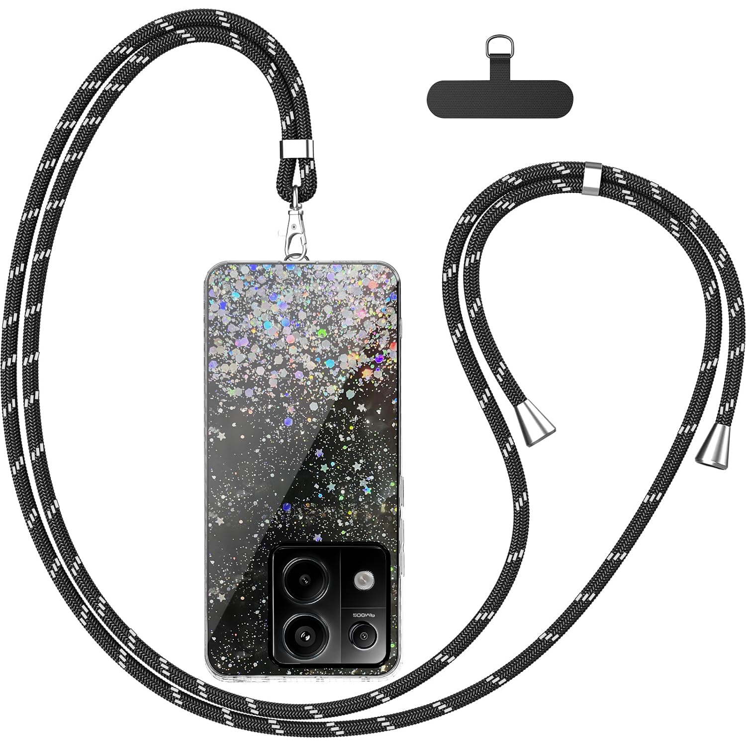 Handyhülle Mit Kette Für Xiaomi Redmi Note 13 5G – Glitzer-Treibsand Design, Stoßfestes Silikon