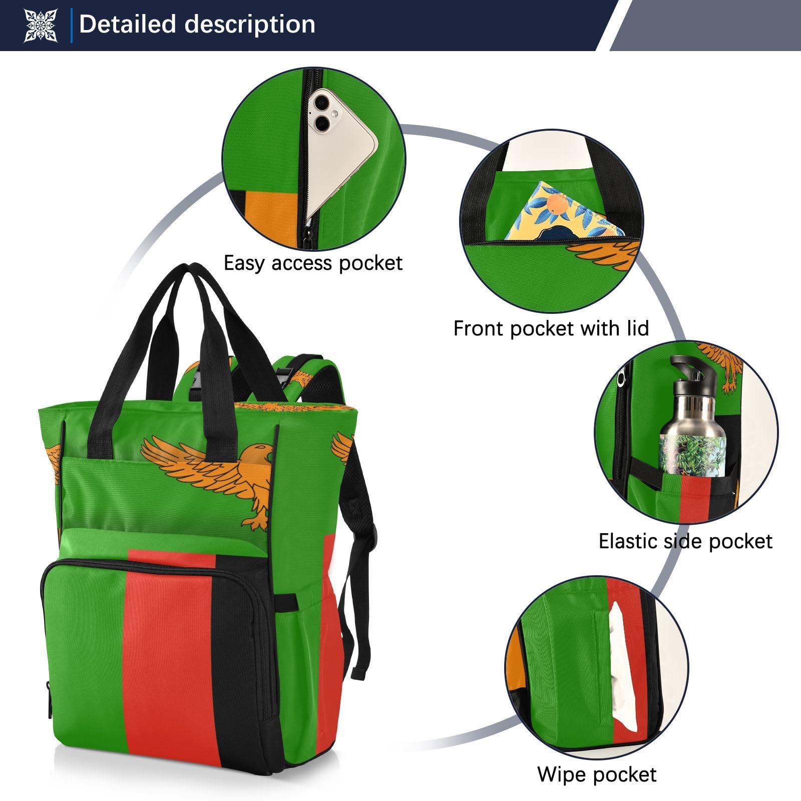 GuoChe Dobby - Mochila para pañales de nailon con múltiples bolsillos