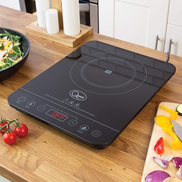 Quest 35839 Single Digital Induction Hob & Hot Plate / 10 Temperature Settings From 60 - 240°C / Touch Control with LED Display / Automatic Overheat Protection / 2000W