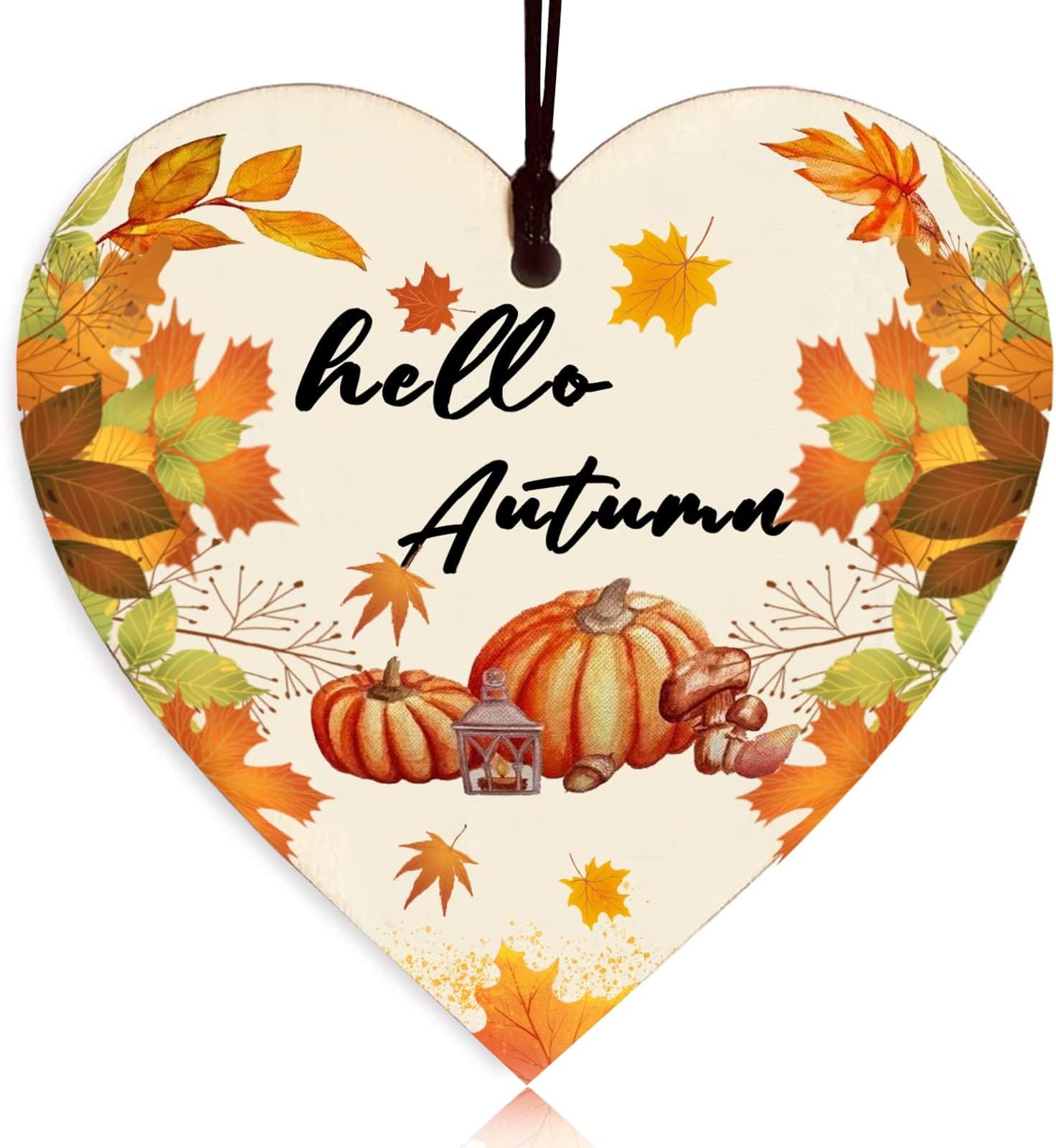 Hello Fall Autumn Gifts, Autumn House Decor Wooden Heart Sign Gifts, Pumpkins, Maple Autumn Accessories Decor for Thanksgiving and Autumn
