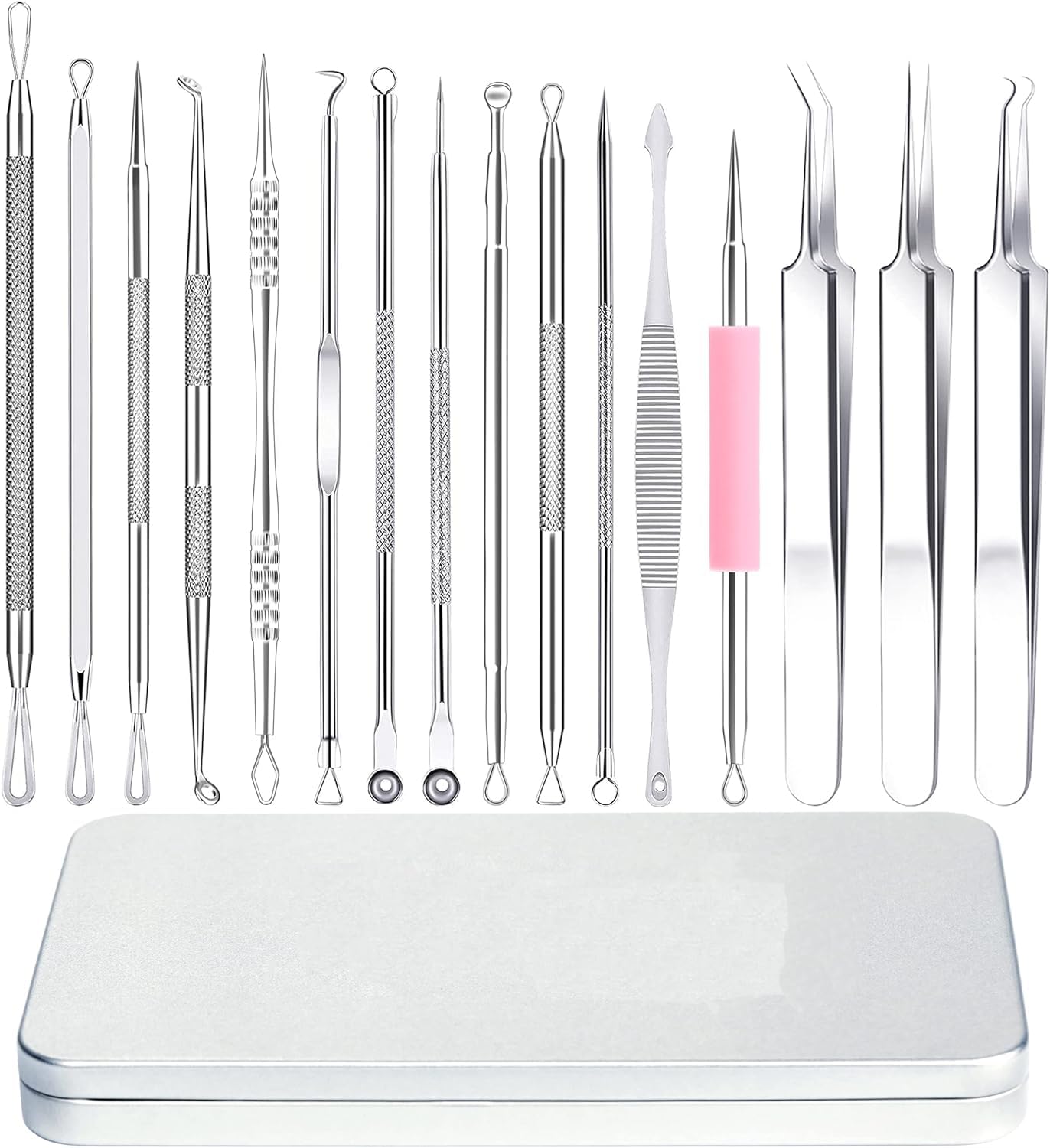Blackhead Remover Tools, 2024 Latest 16 PCS Pimple Popper Tool Kit, Acne Blackhead Tools for Blemish, 410 Premium Professional Stainless Acne Pimple Extractor Tool with Metal Box