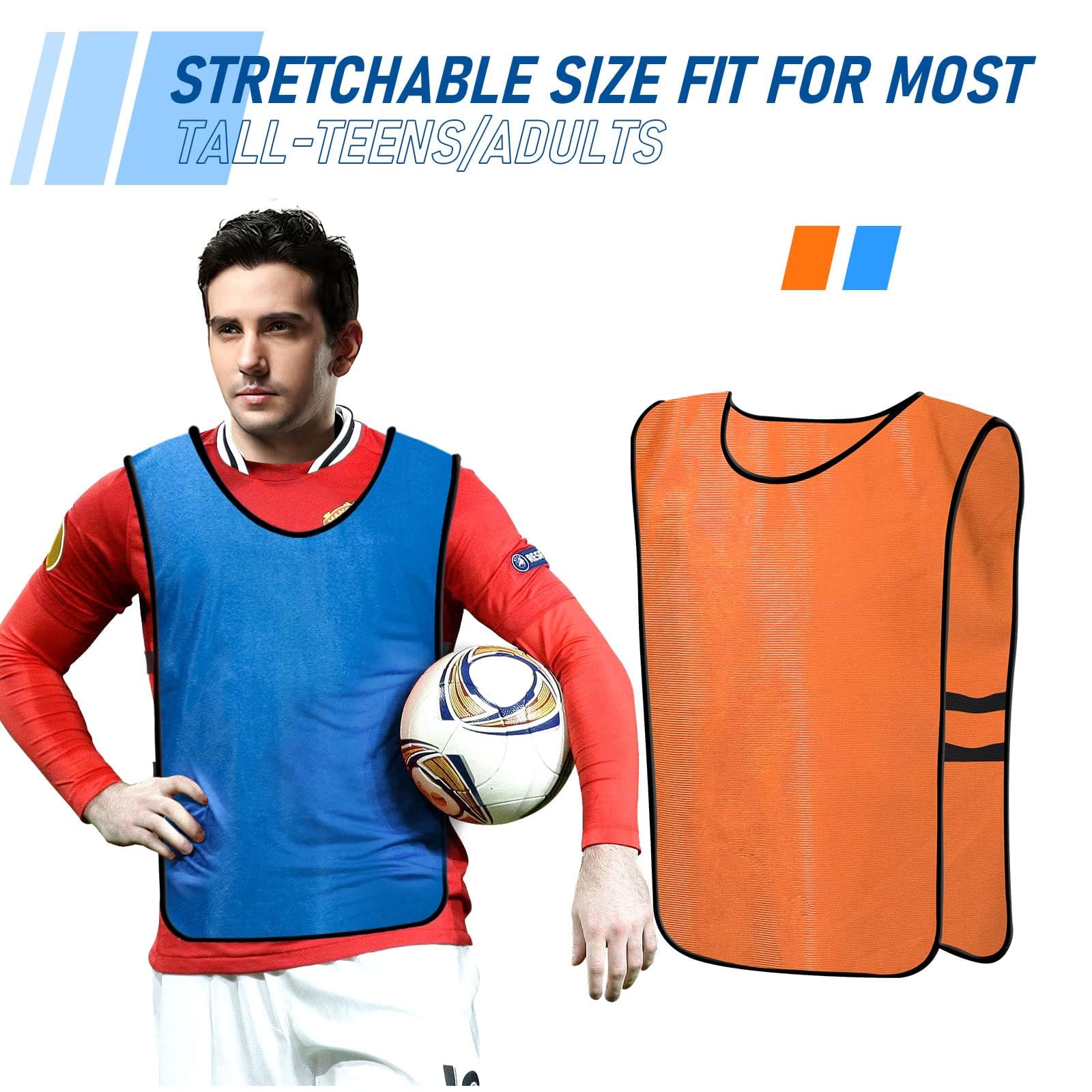 Scrimmage - Confezione da 24 canottiere da allenamento, per allenamento di squadra, per bambini, ragazzi e adulti, Blu e arancione., 17x25 inch