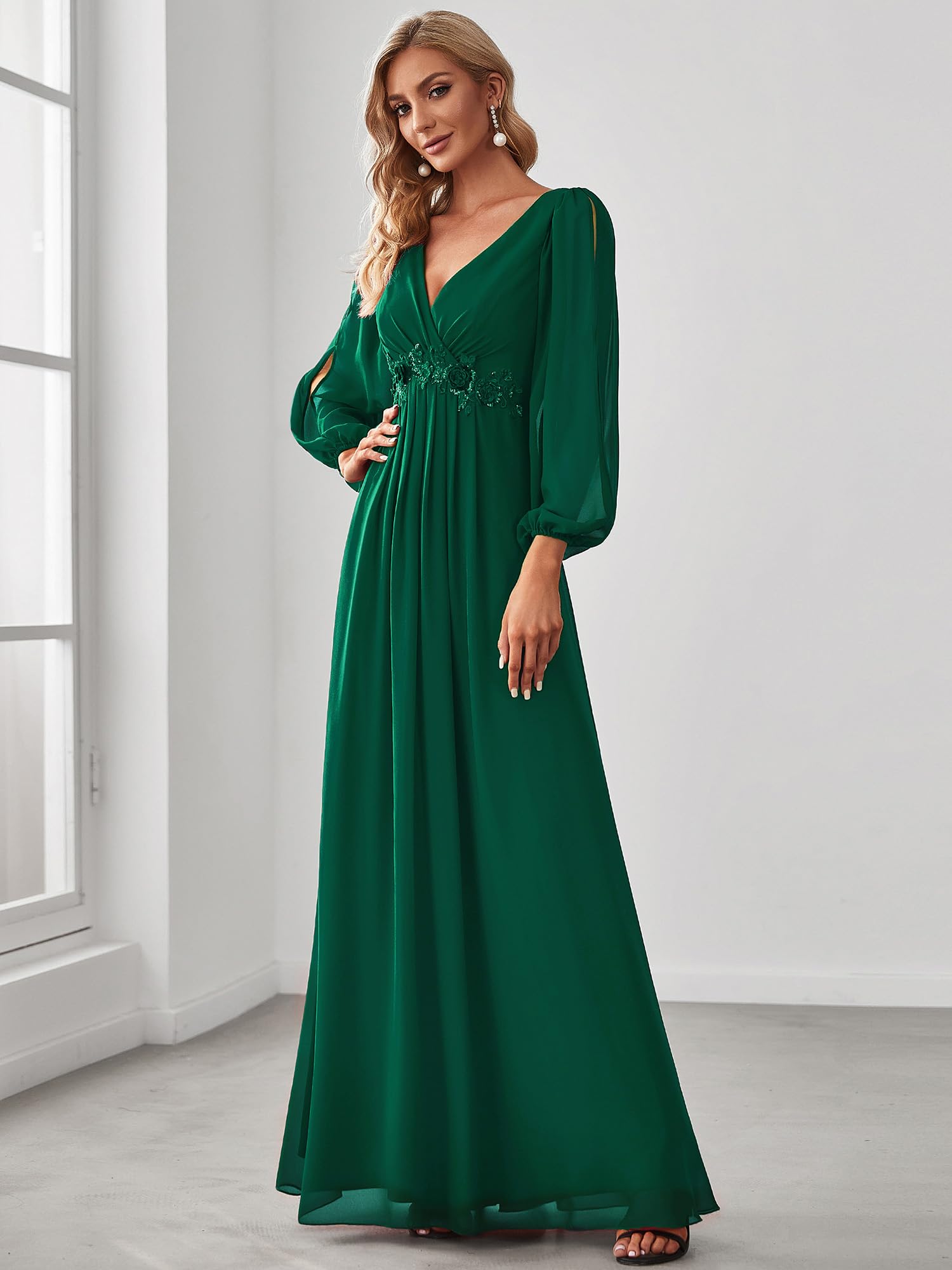 Ever-Pretty Vestito da Cerimonia Elegante Linea ad A Scollo a V A Abiti da Sera 00461 Verde Scuro 46