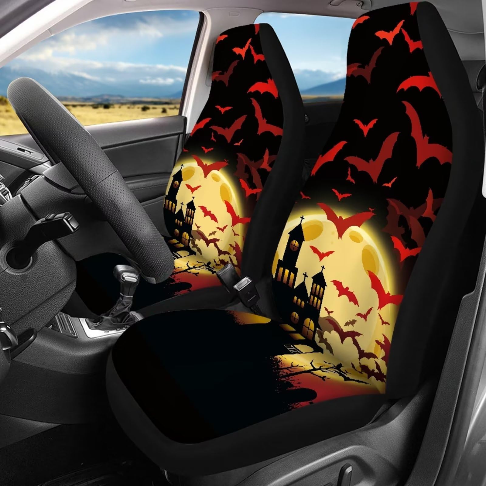 Capas De Banco Dianteiras Halloween Morcego - Impermeáveis Com Airbag