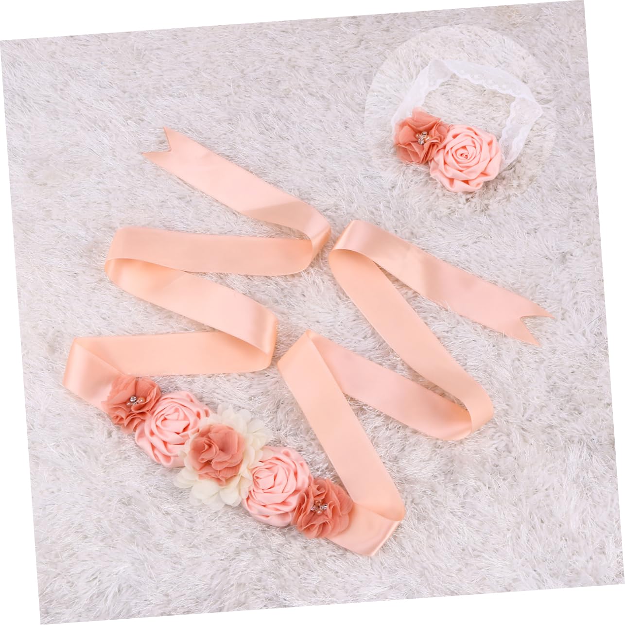 LIFKOME 6piezas Cinturón De Flores Para Rhinestones y Perlas Juego Cinturón y Diadema De Satén Para Bodas y Elegantes