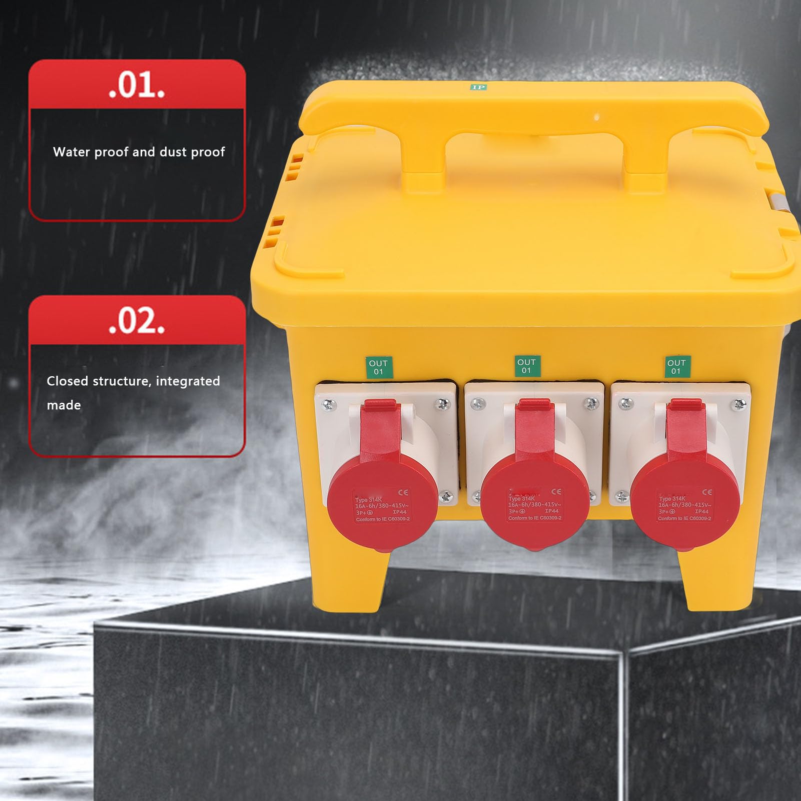 Generic Scatola di Distribuzione Elettrica Portatile con 3 Prese CEE 3P 3 CEE 4P Femmina per Cantiere Industriale Giardino, ABS, PC